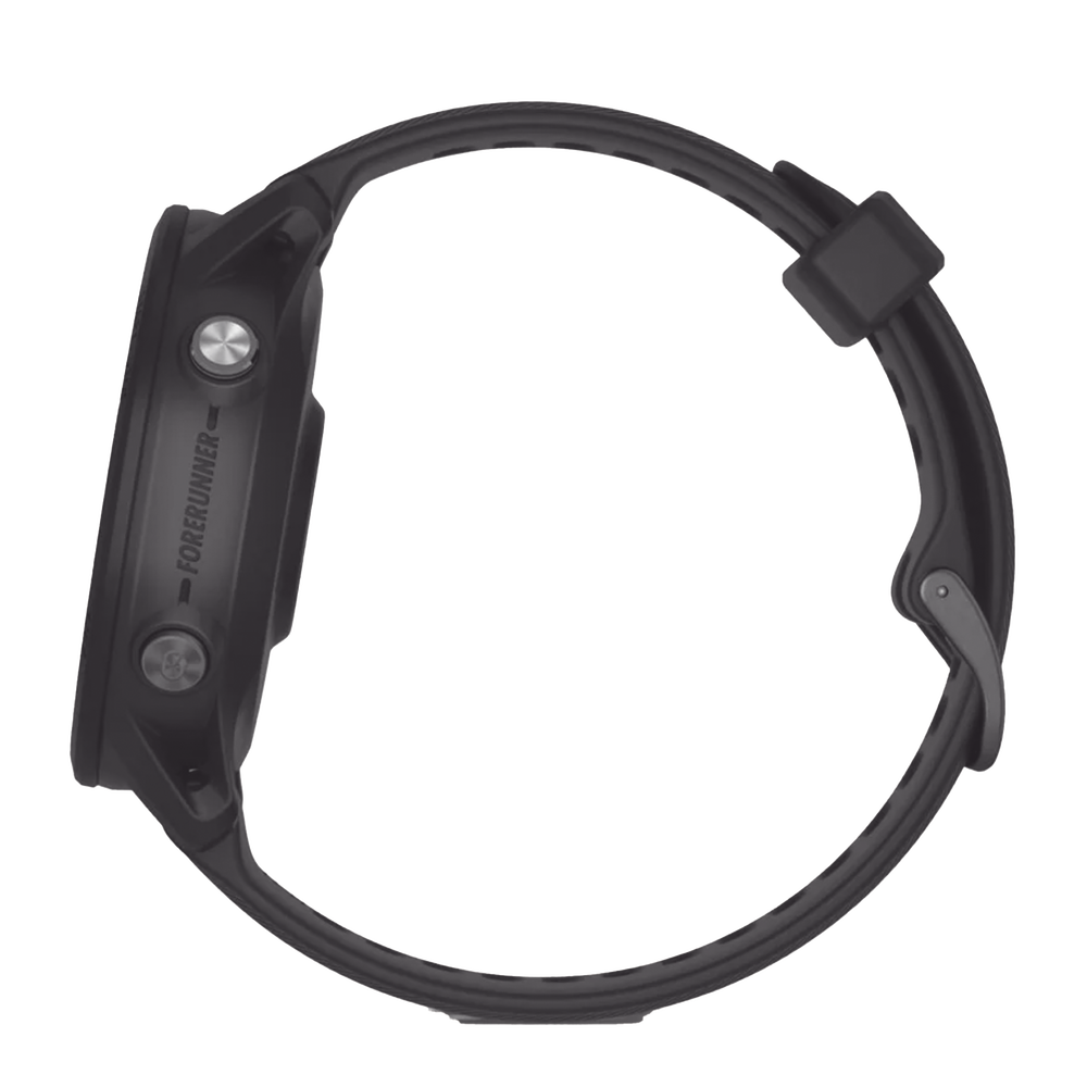 Reloj Garmin Forerunner 955 solar color negro en correa de silicón, con funciones premium de entrenamiento.