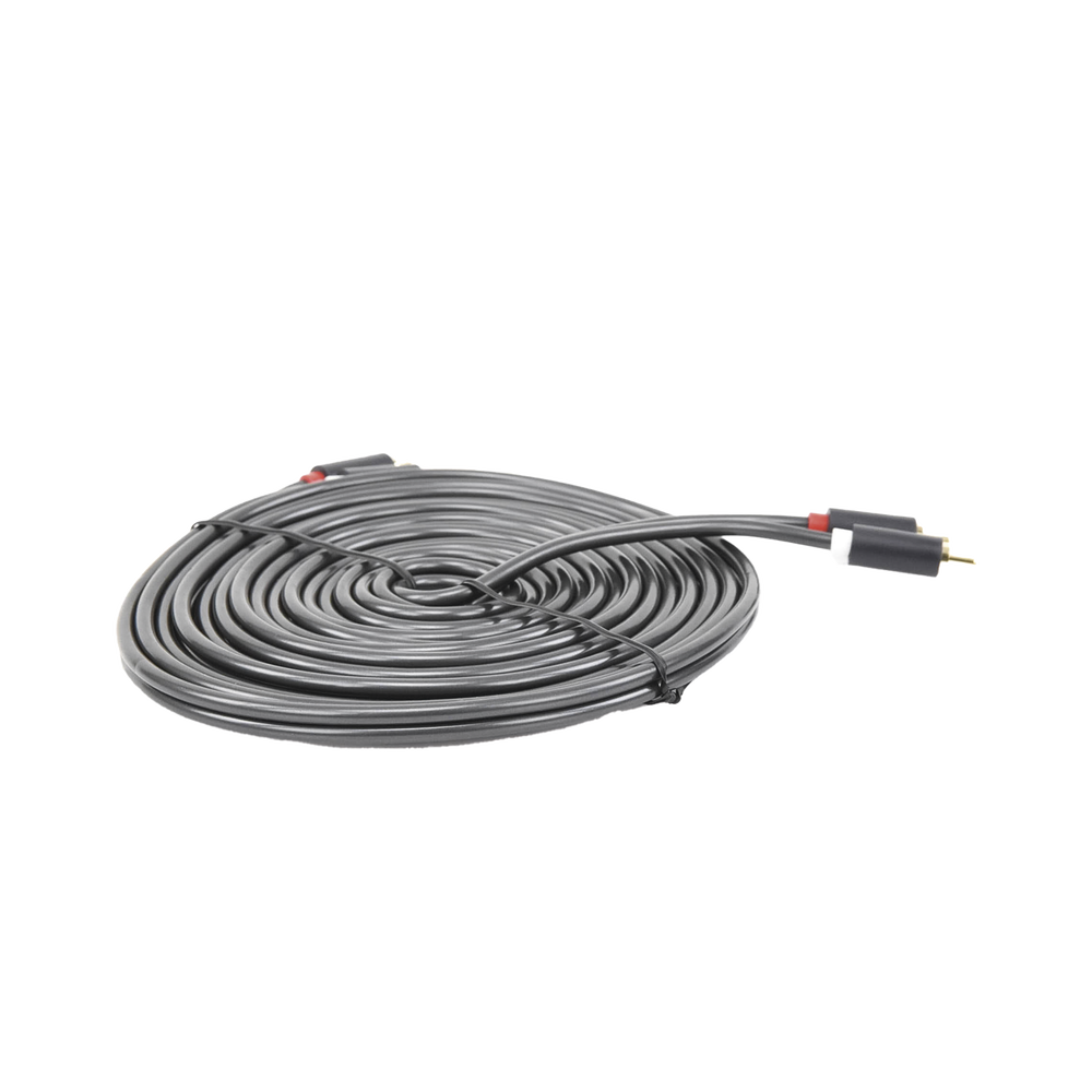 Cable de Audio 2 RCA Macho a 2 RCA Macho / 5 Metros (16.40 Pies) / Color Negro / Alta Calidad / Anillos de Goma para Asegurar un Agarre Firme al Instalar o Quitar el Cable