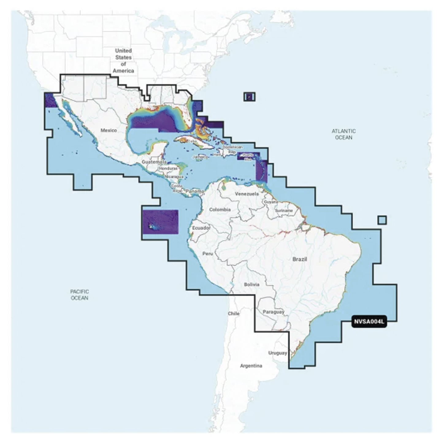 Cobertura Marítima / Costa de México, Centroamérica y Brasil / Incluye Golfo de EE. UU. y Costa Oriental / Bermudas, Bahamas, Cuba, Puerto Rico / Islas Vírgenes, Jamaica, Canal de Panamá / Costa Occidental de Sudam&eacut
