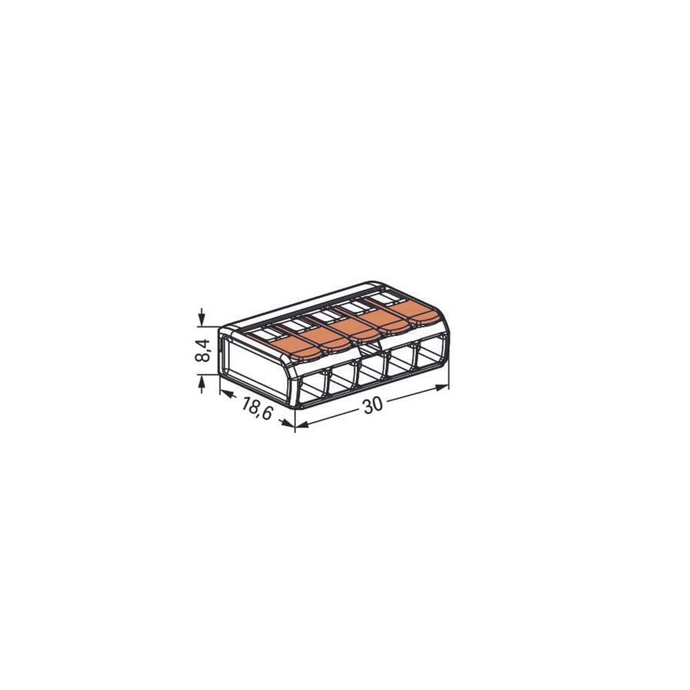 Borna de Conexión / 5 Conductores / 4 mm² Máximo / Palanca Naranja / Transparente / 32A 450V / UL JET ENEC / CAGE CLAMP® / T85