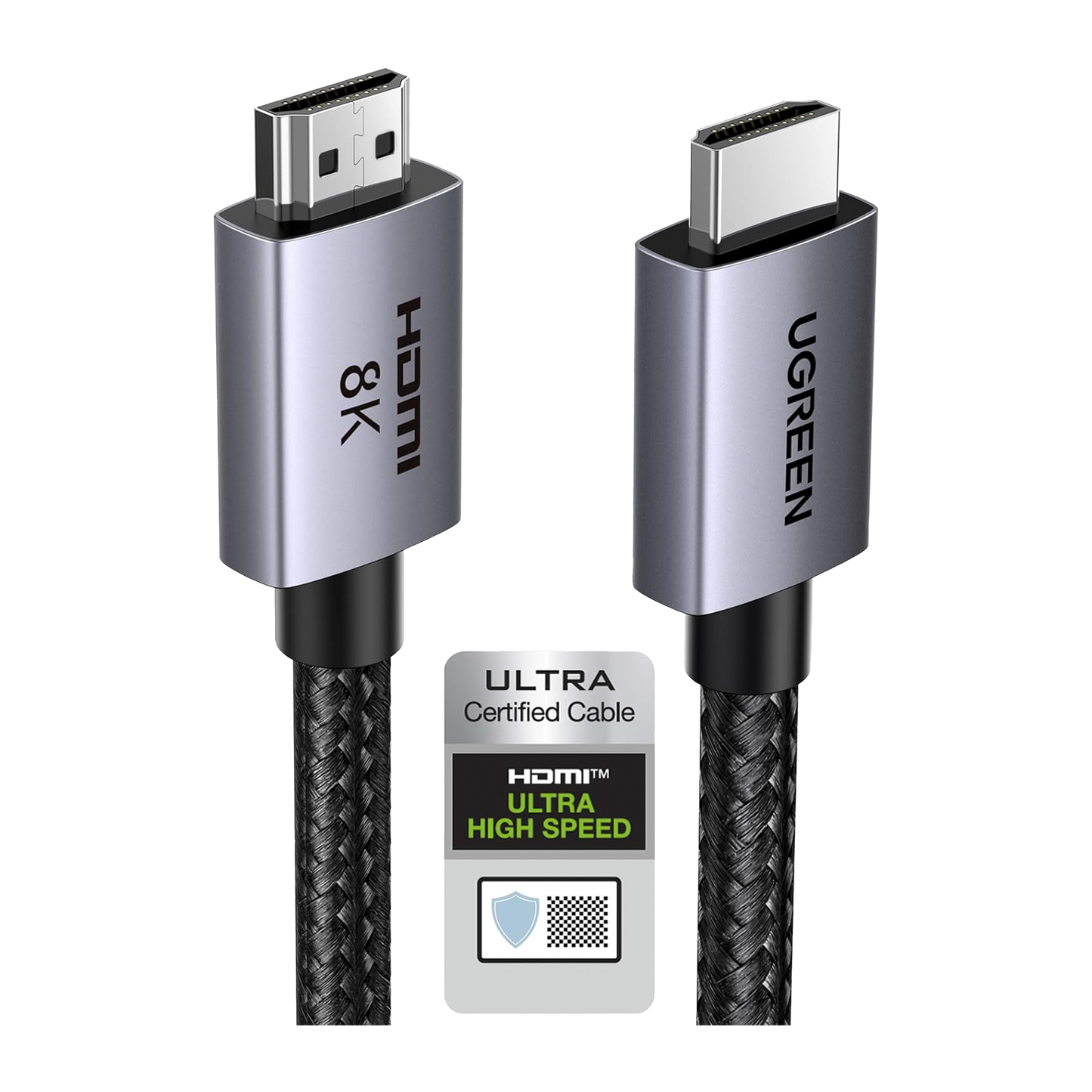 Cable HDMI 2.1 de 8K@60Hz | 2 Metros (6.56 Pies) | 48Gbps | HDR10+ | 3D Inversivo | eARC | Dolby ATMOS | VVR | QMS | QFT | ALLM | 3 Modos de Visualización | Certificado HDMI 8K | Niquelado | Nylon Trenzado | Carcasa de Aluminio