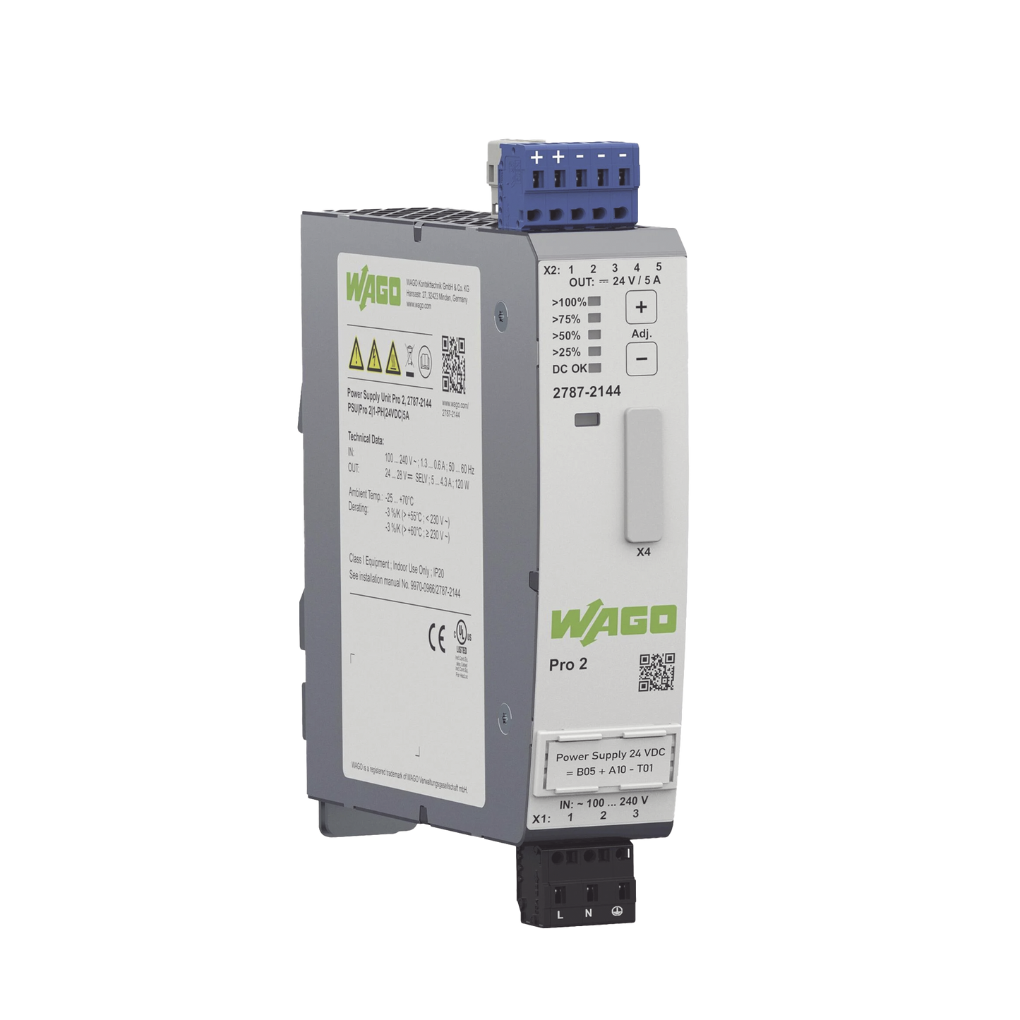Fuente de alimentación; Pro 2; monofásico; Tensión de salida 24V DC; Corriente de salida 5A; TopBoost + PowerBoost; capacidad de comunicación