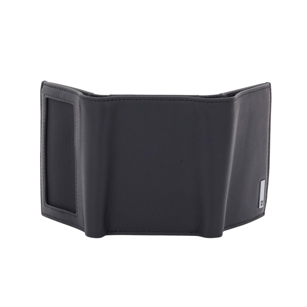 Cartera Athens Negra de Piel con Compartimento de Micromalla para ID. Doblable en 3 Partes con Divisor de Billetes. Pocket Wallet