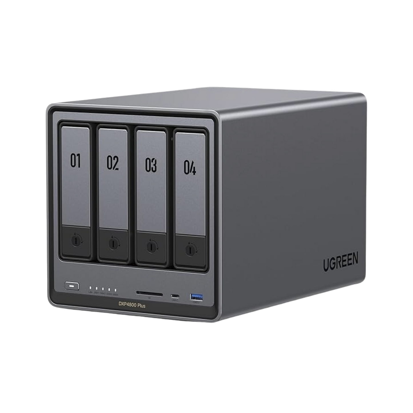 NASync DXP4800 Plus | SO UGOS Pro | Pentium Gold 8505 Intel® Core™ i5 | 4-Bahias (SATA) hasta 96TB | 2* M.2 SSD hasta 16TB | 8GB DDR5 (Exp. a 64GB) | 2 Ethernet | HDMI 4K | 2* USB2.0 | 1*USB 3.2Gen1 | 1* USB 3.2Gen2 | 1*USB-C 3.2Gen2 | SD 3.0