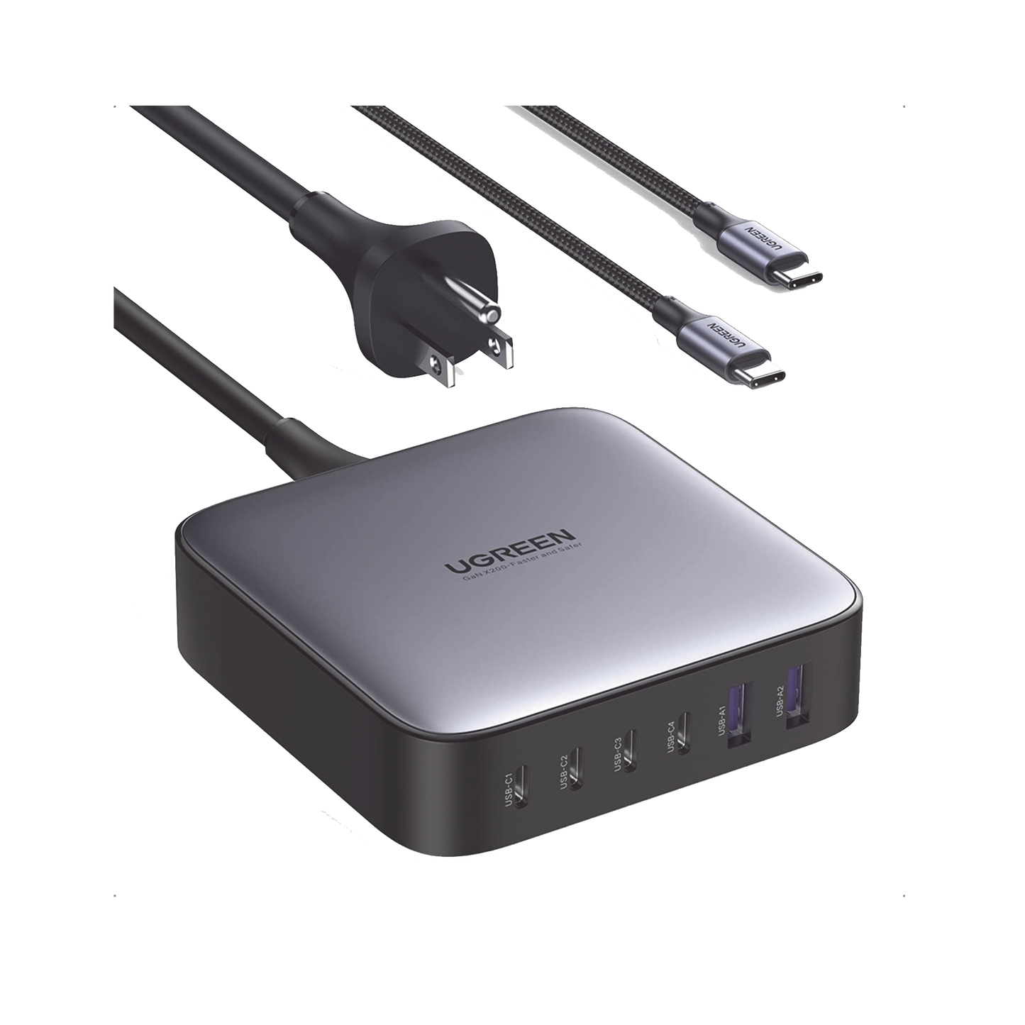 Cargador de 200W serie Nexode / 6 Puertos de Carga Rápida / 4 USB-C / 2 USB-A / Tecnología GaN II +SIC / Power Delivery 3.0 / Quick Charge 4.0 / Chip Confiable y Carga Inteligente / Optimiza la Experiencia de Carga / Incluye Cable de Carga U