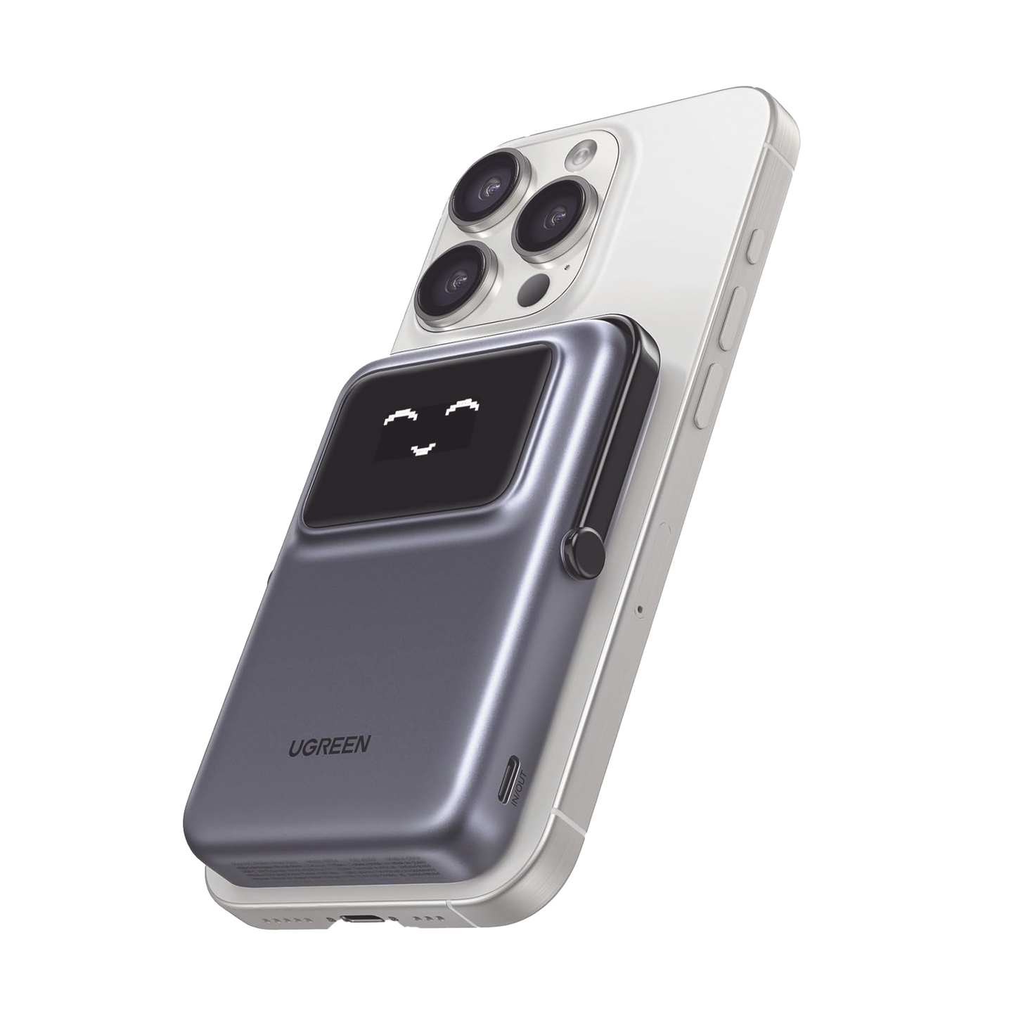 Power Bank Serie UNO Inalambrico | 10000mAh | 7.5W/20W | Con Emojis de Estado | Carga Rápida USB-C Bidireccional | Pantalla TFT Inteligente | Con Holder | Color Grey.