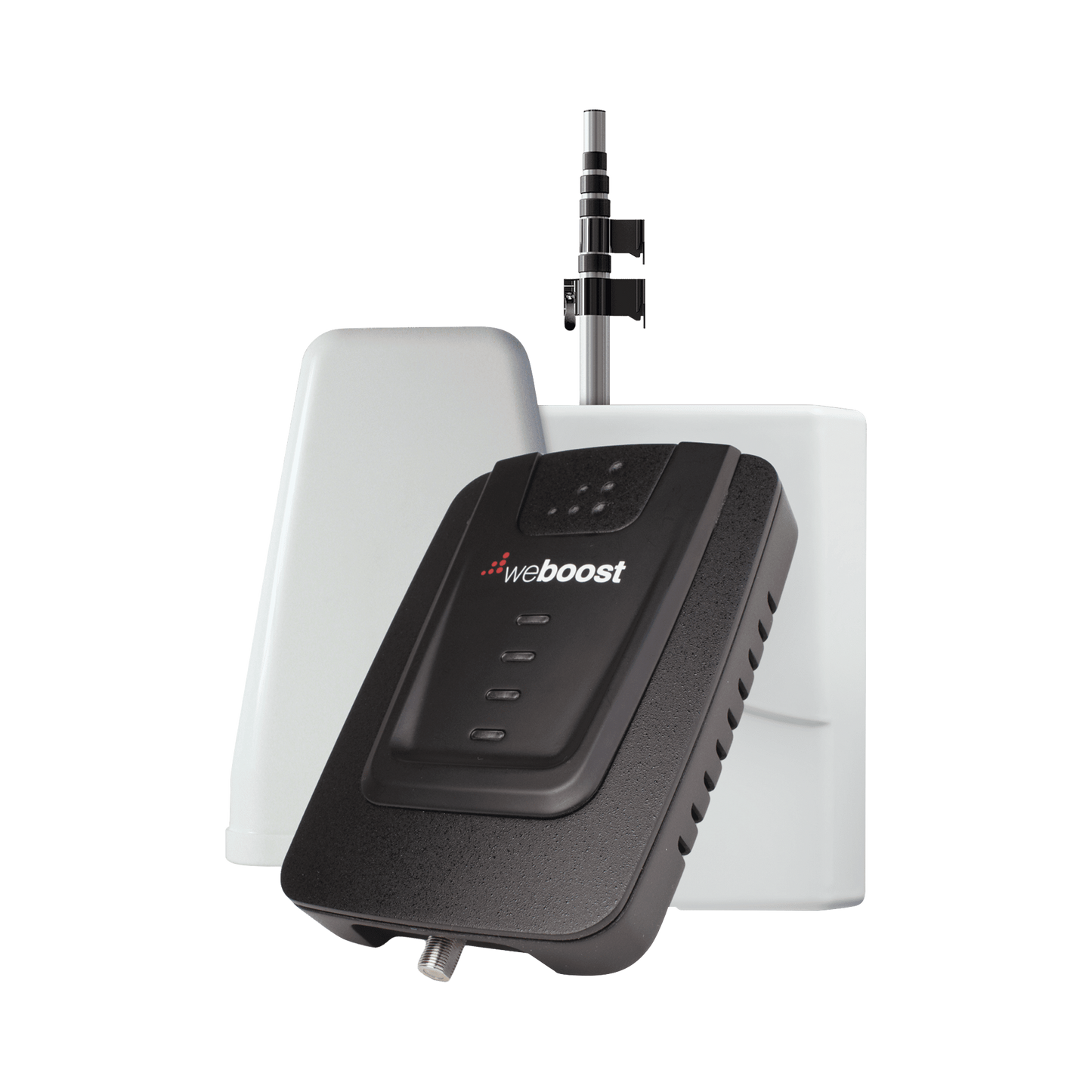 Kit de Amplificador de Señal Celular para Vehículo Recreacional u Oficina Móvil | 4G LTE 3G y 2G | 65 dB de Ganancia | Incluye Mástil Telescópico para Antena Exterior