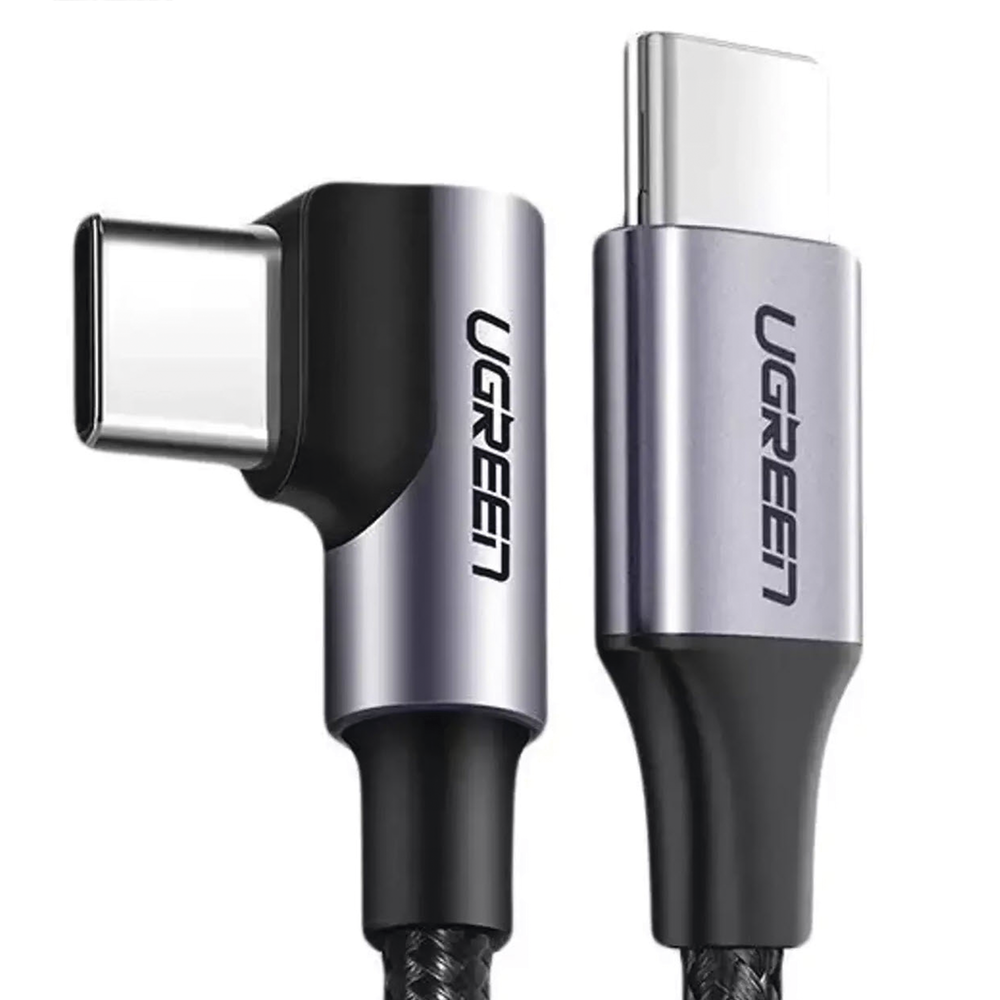 Cable USB-C a USB-C | 1 Metro (3.28 Pies) | Conector con Ángulo Recto de 90° | Carga Rápida de hasta 60W | 480 Mbps | PD3.0 | QC4.0/3.0/2.0 | FPC | AFC | Protección Integrada | Caja de Aluminio | Nylon Trenzado | Color Negro