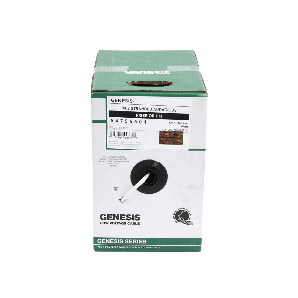 Bobina de 152 Metros (500 Pies) / Cable Audacious / Premium 2 x 14 AWG / Riser / Libre de Oxigeno / Aplicaciones de Audio Profesional