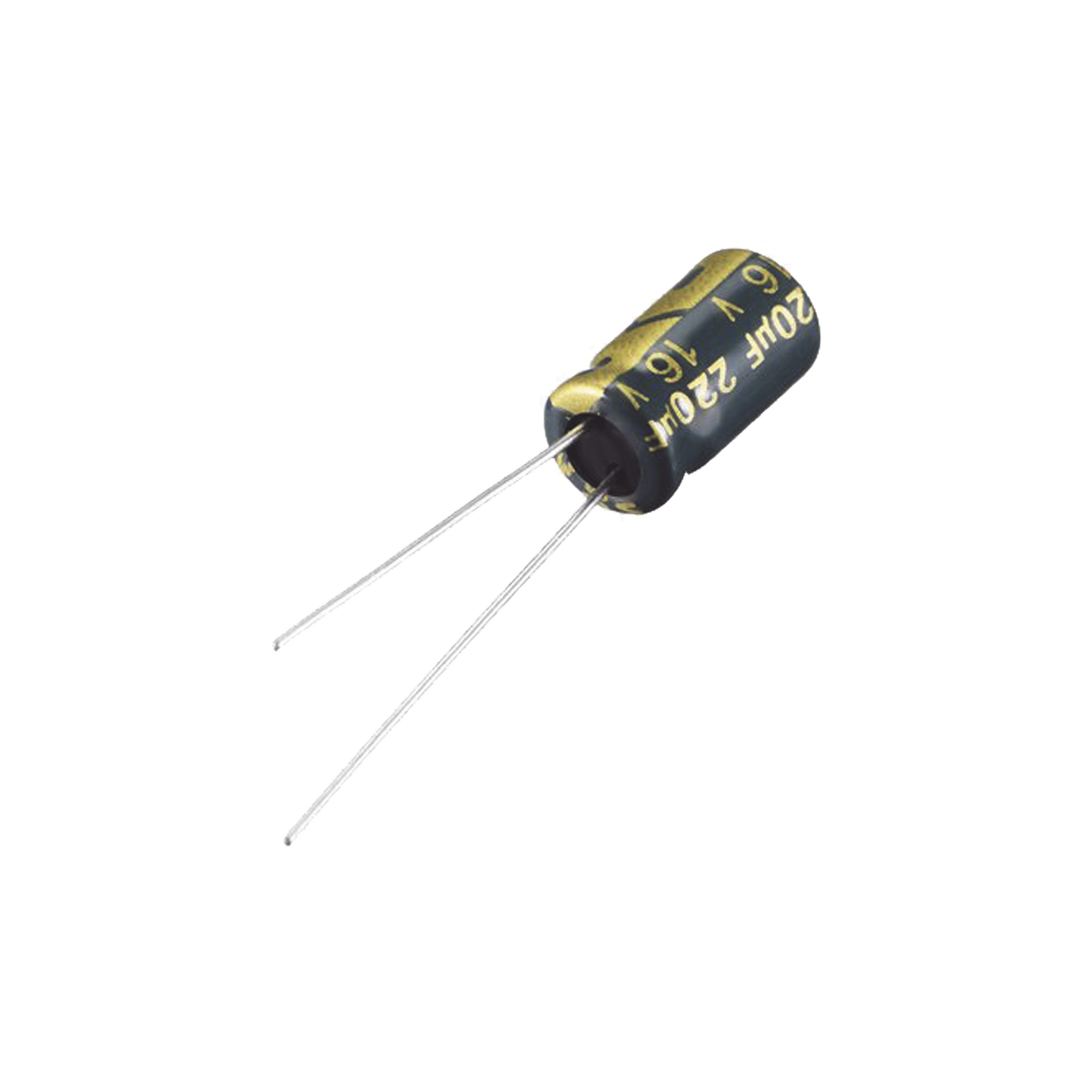 Capacitor Electrolítico Radial en Aluminio de 220 µFd, 16 Volt, 20%, 6.3 x 11 mm.