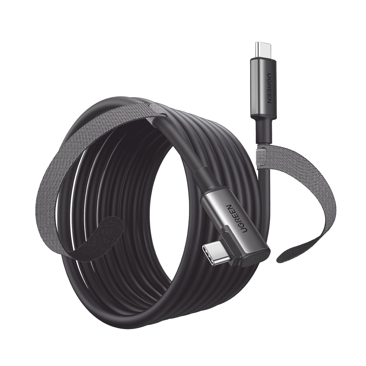 Cable USB-C a USB-C (Cable Link) | 5 metros (16 pies) | Transferencia de Alta Velocidad | Carga Rápida | Un Extremo Angulado | Caja de Aluminio | Nylon Trenzado.