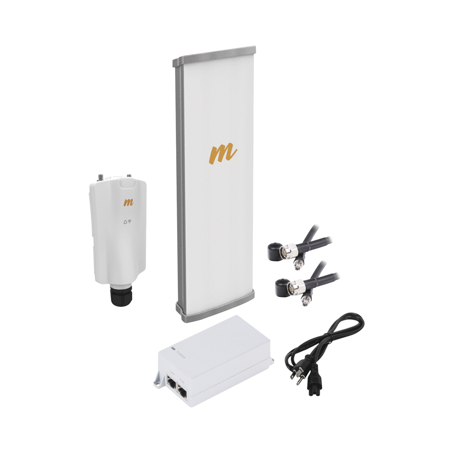 Kit de radio A5x con antena N545X4, 4.9 a 6.4 GHz, 700 Mbps, hasta 64 usuarios concurrentes, Monitoreo a travez de la nube, incluye jumper, PoE24V, cable de alimentación y montaje