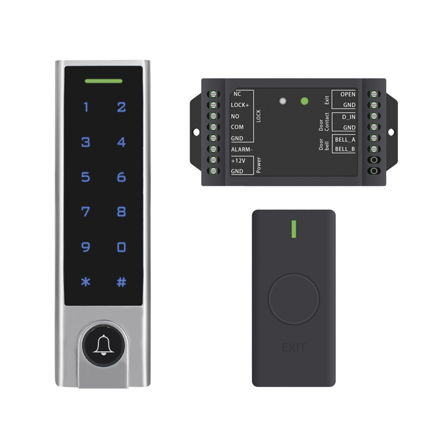 Mini Controlador de Acceso con Teclado Inalámbrico / Cuenta con Botón de Salida Inalámbrico / Soporta Tarjeta y Contraseña / Cuenta con Botón de Timbre