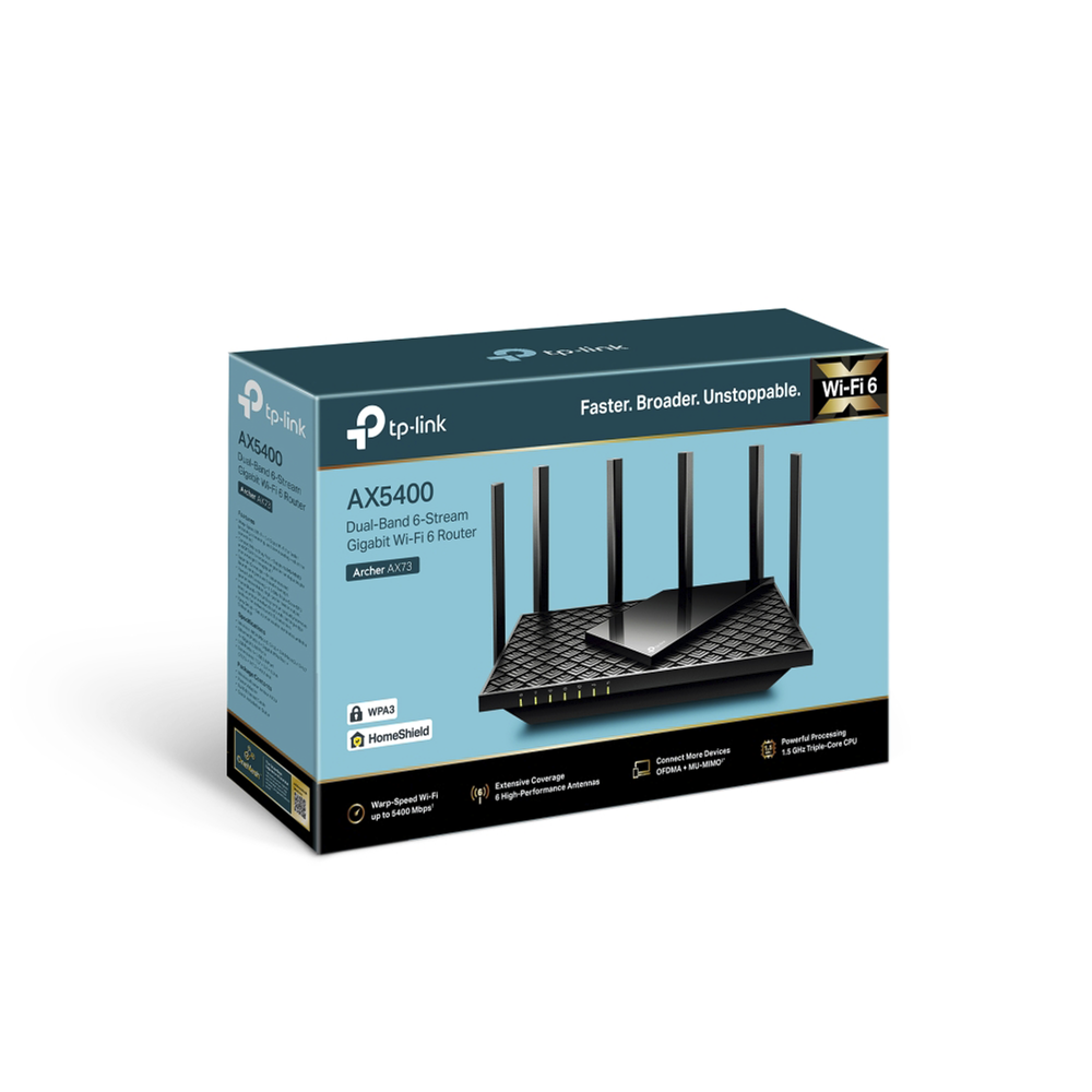 Router WiFi 6 Doble Banda / AX5400 MU-MIMO 4X4 y OFDMA / 1 puerto WAN 10/100/1000 Mbps / 4 puertos LAN 10/100/1000 Mbps / 1 puerto USB 3.0 / 6 potentes antenas / Administración App (Tether) o Página web / Protección HomeShield