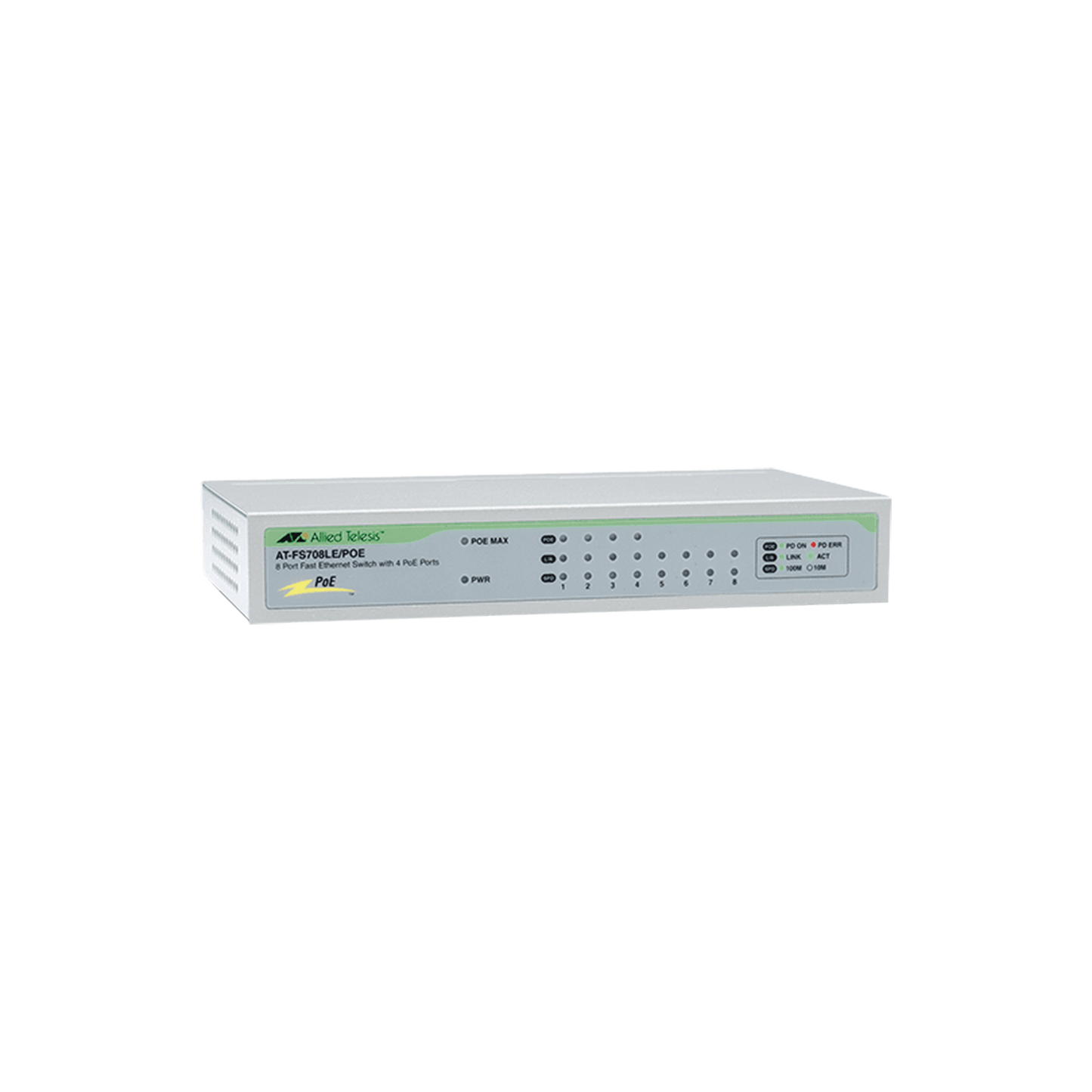 Switch No Administrable PoE de 8 puertos 10/100 Mbps (4 puertos PoE) con fuente de alimentación externa, 30 Watts