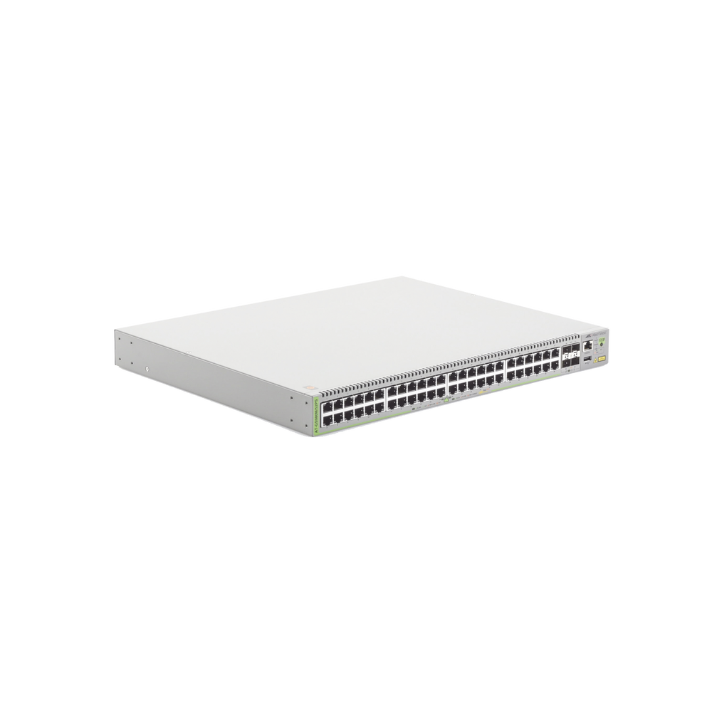 Switch PoE+ Administrable CentreCOM GS980M, Capa 3 de 48 puertos 10/100/1000Mbps + 4 SFP Gigabit, 740 W