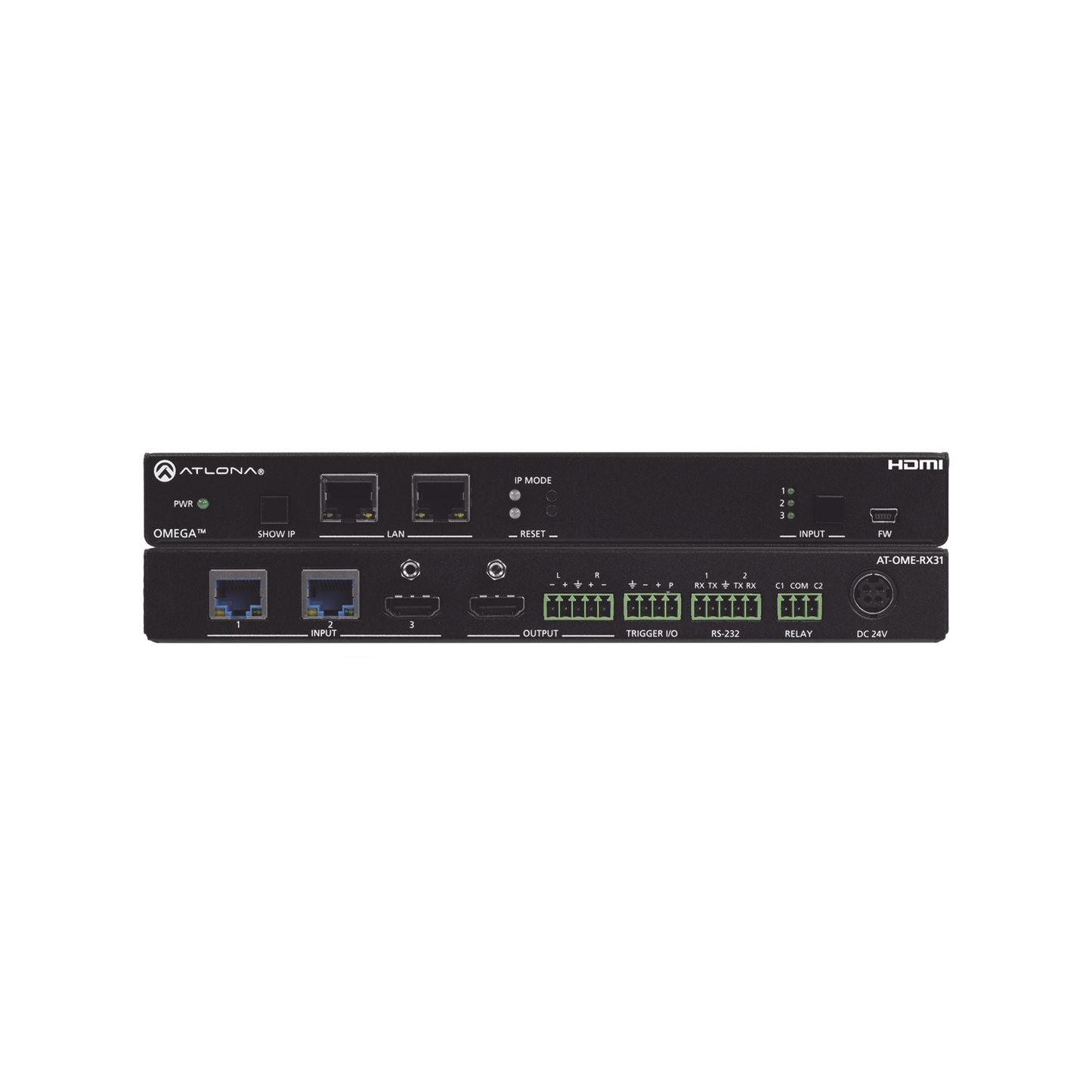 OMEGA 4K/UHD RECEVIER WITH DUAL HDBASET INPUTS ; HDMI INPUT AND HDMI OUTPUT