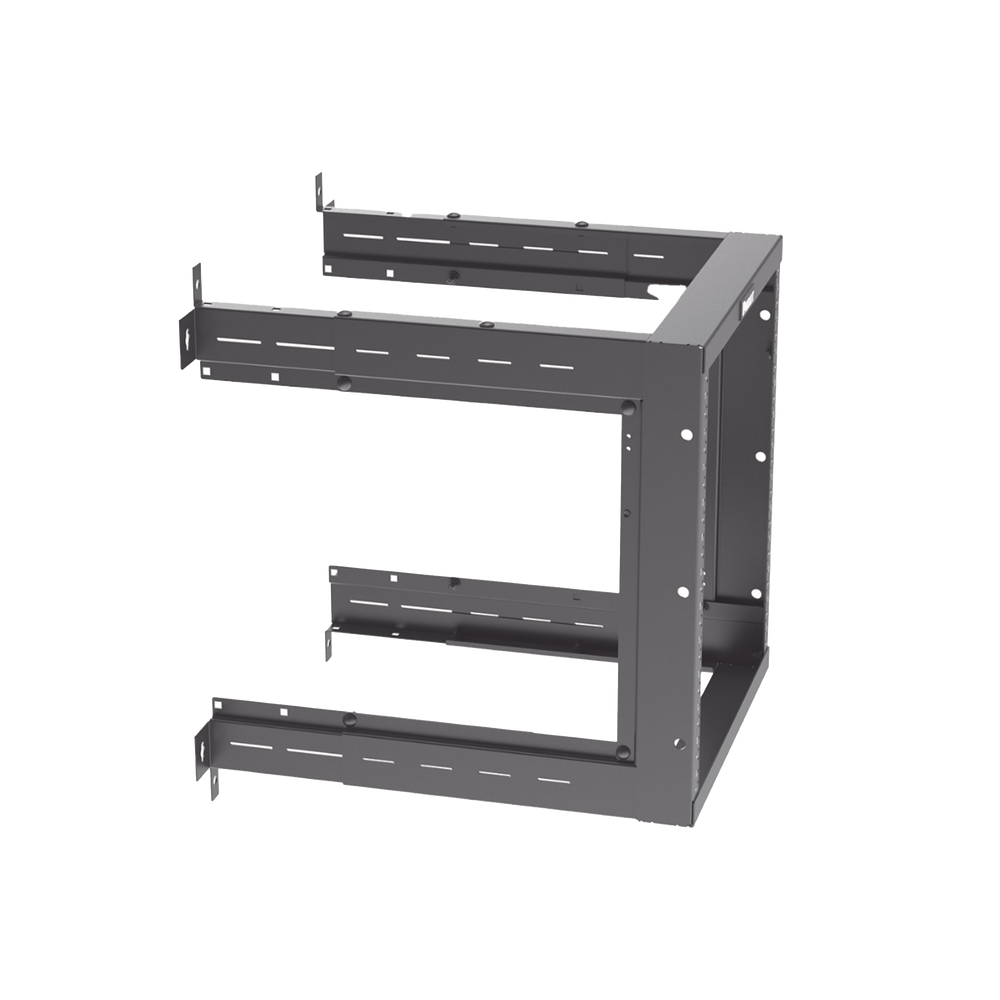 Rack PanZone® de Montaje en Pared, de 19in, Profundidad Ajustable, Rieles Numerados y Roscados #12-24, 12 UR, Color Negro