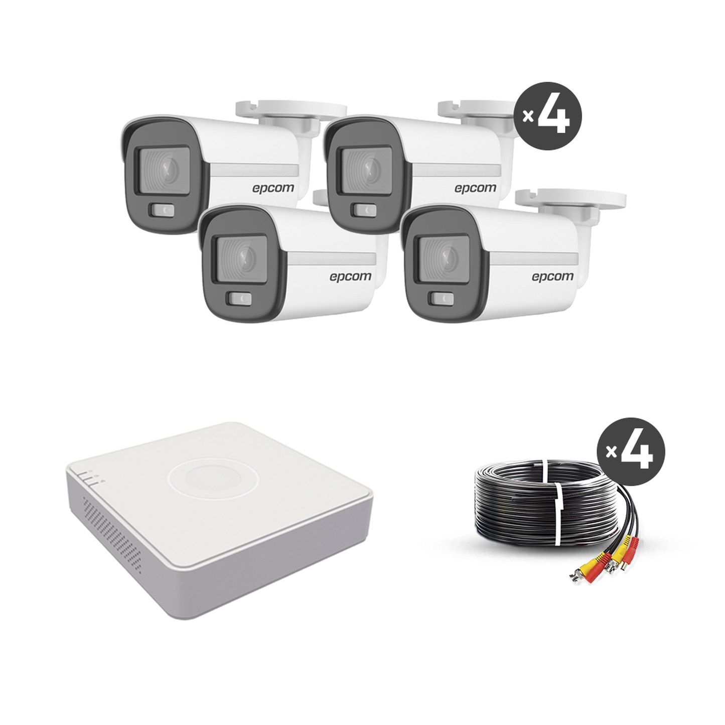 Kit TurboHD 1080p Lite / DVR 4 Canales / 4 Cámaras Bala 2 Megapixel ColorVu / Fuente de Poder / Accesorios de instalación