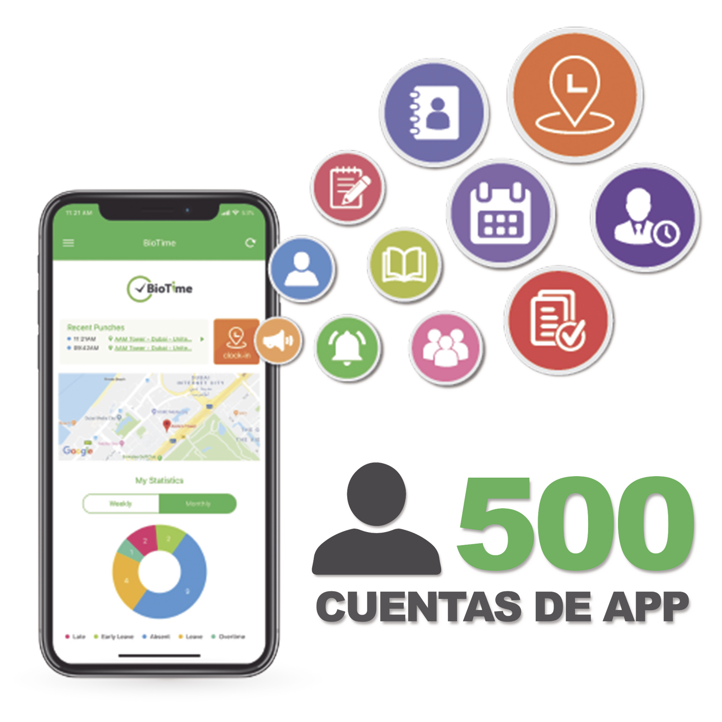 Licencia BioTime APP / 500 Usuarios / Checadas por Smartphone / GPS y Fotografía / Compatible BioTimePRO