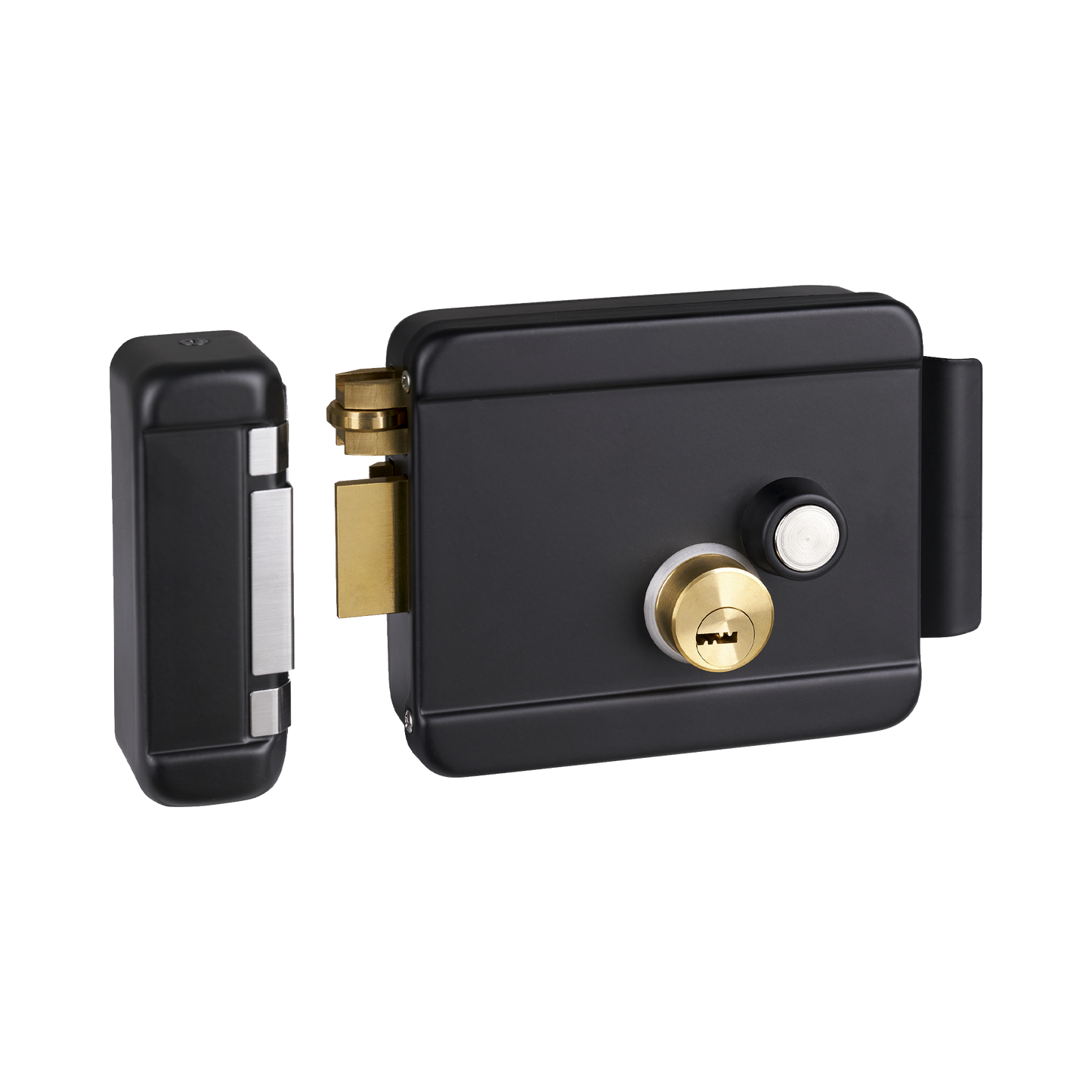 Cerradura Eléctrica con Botón de Salida / Incluye Llave / Exterior / Izquierda / Color Negro