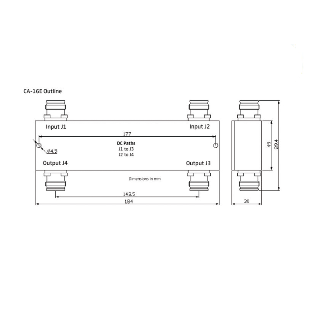 Acoplador hibrido 2x2 350-2700MHz 200W -161dBc 4.3 -10 IP65