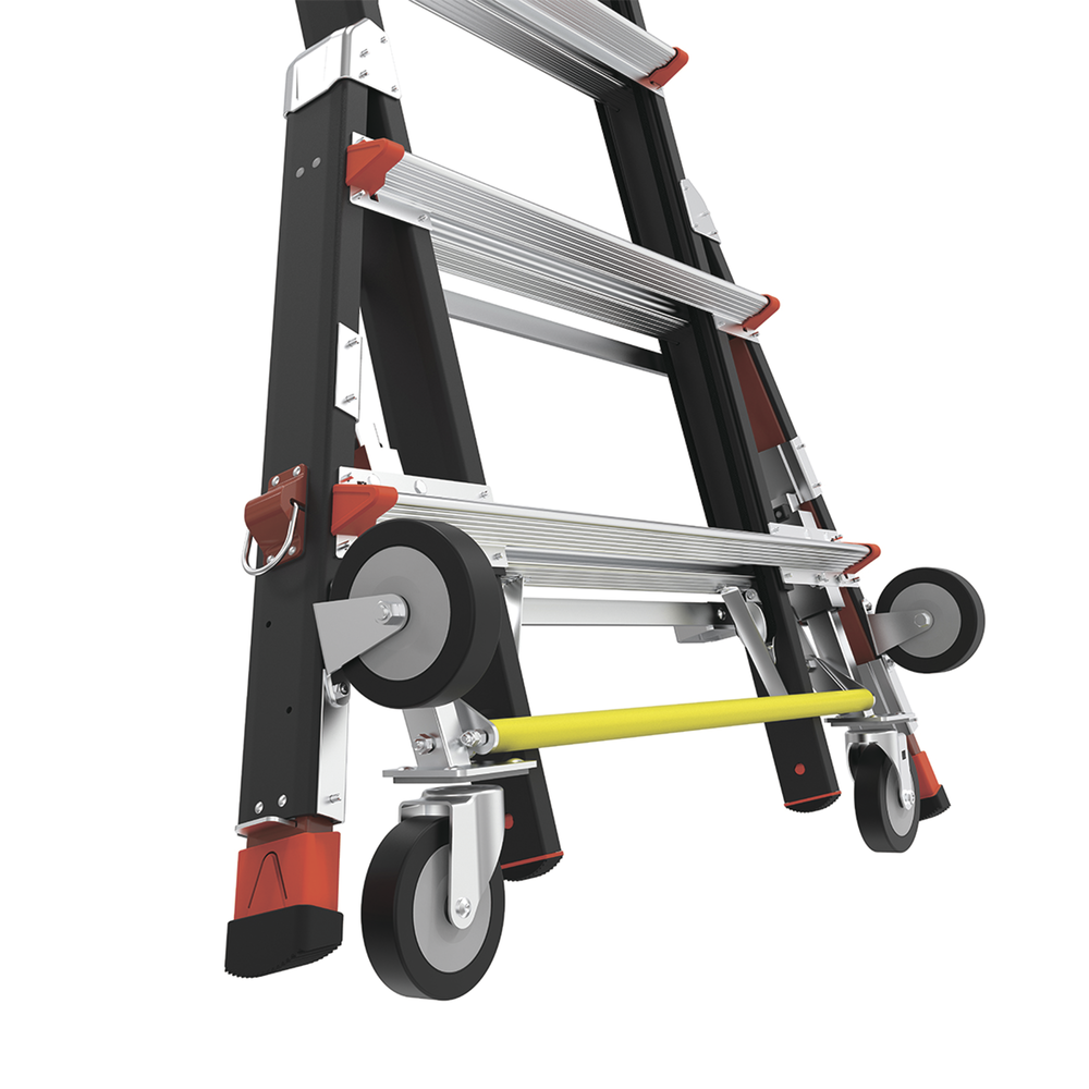 Escalera de Fibra de Vidrio con Jaula de 8'-14' (2.44 - 4.27 m). Con Ajuste en Ruedas (RATCHET™ Leveler) (SKU:18515-817).
