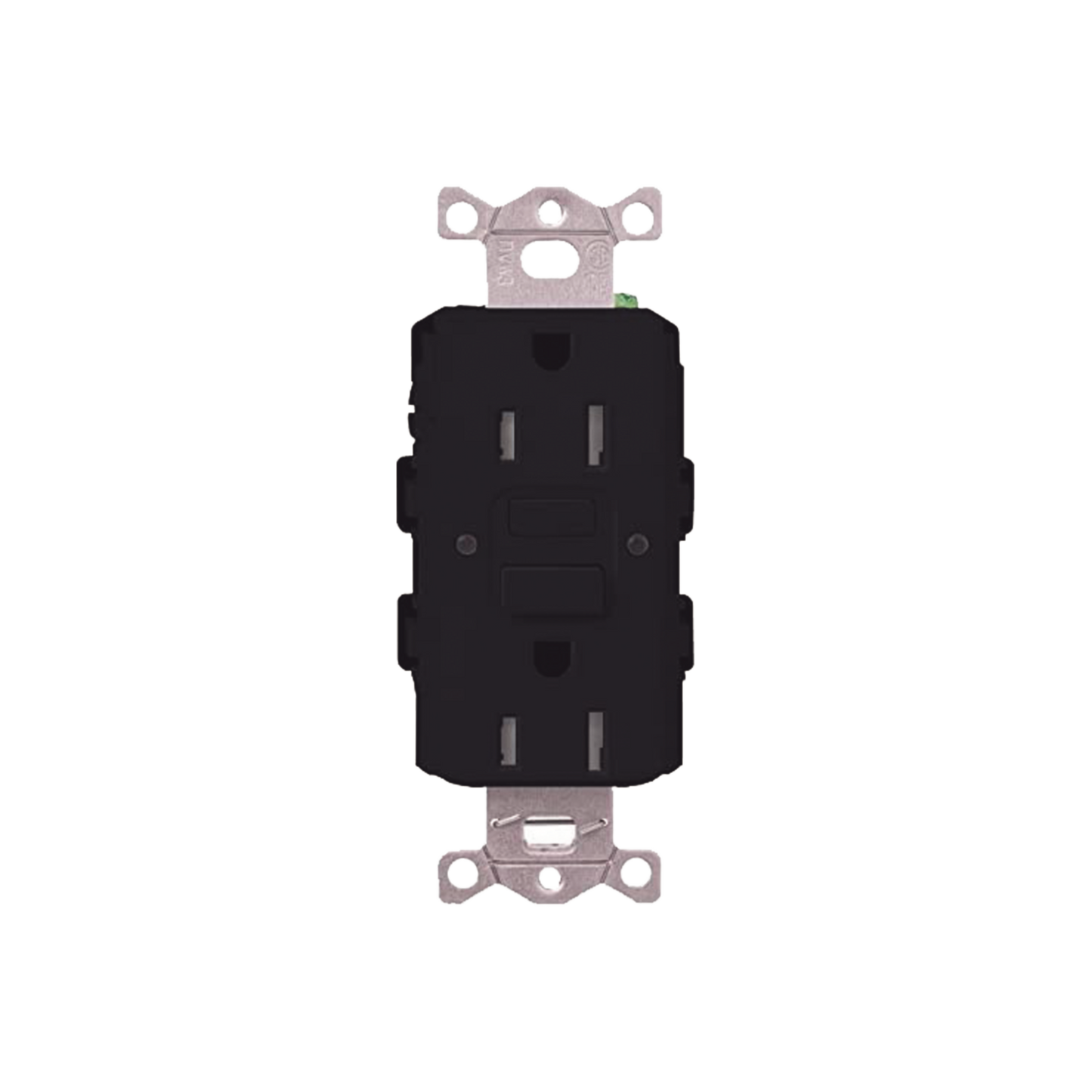 Tomacorriente 125V 15A resistente a manipulaciones, color negro.