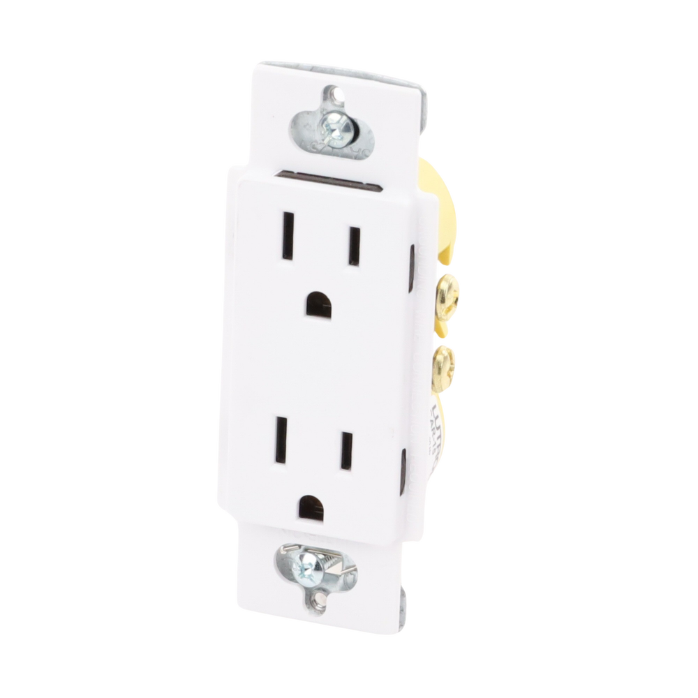Tomacorriente receptáculo convencional 120V, 15A, color blanco.