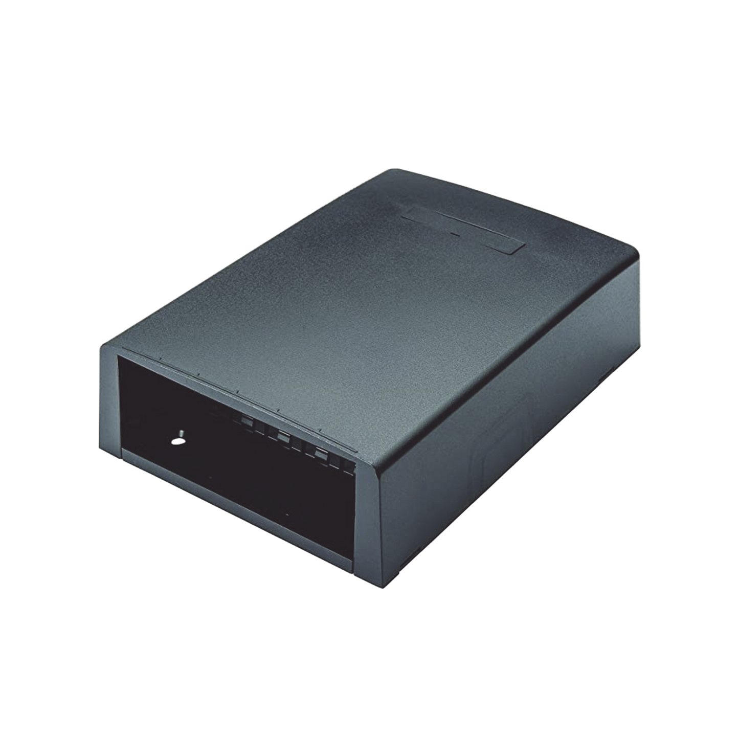 Caja de Montaje en Superficie, con Accesorio para Resguardo de Fibra Óptica, para 12 Módulos Mini-Com, Color Negro