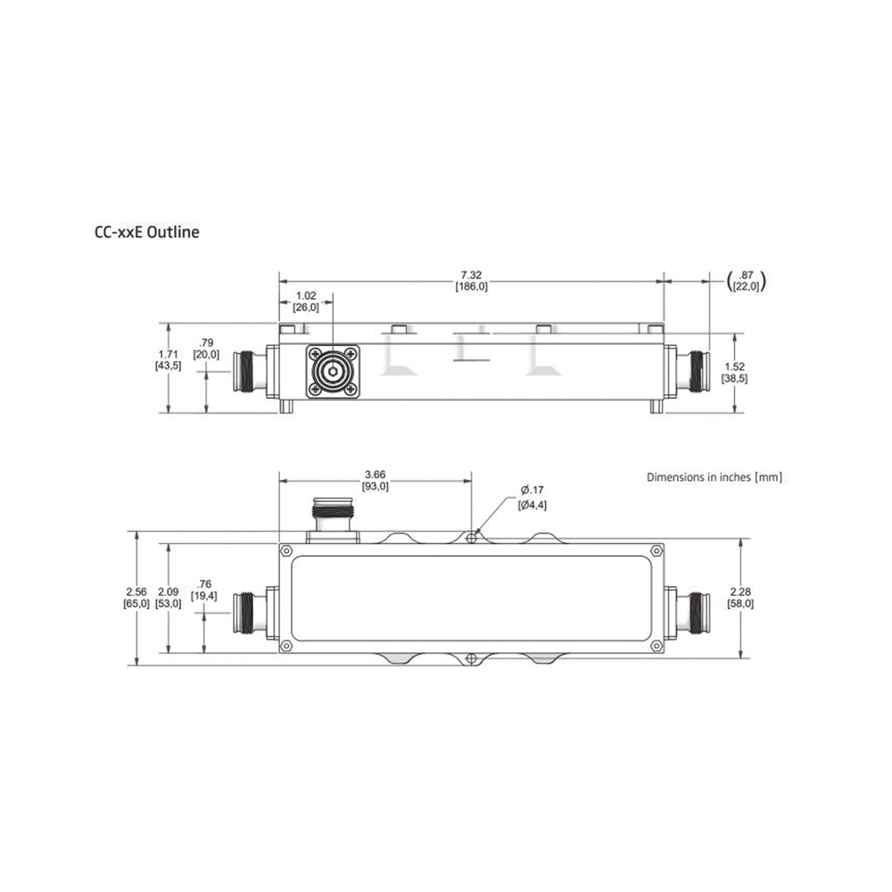 Acoplador direccional 7dB 575-2700MHz 300W - 161 dBc 4.3 - 10 IP67
