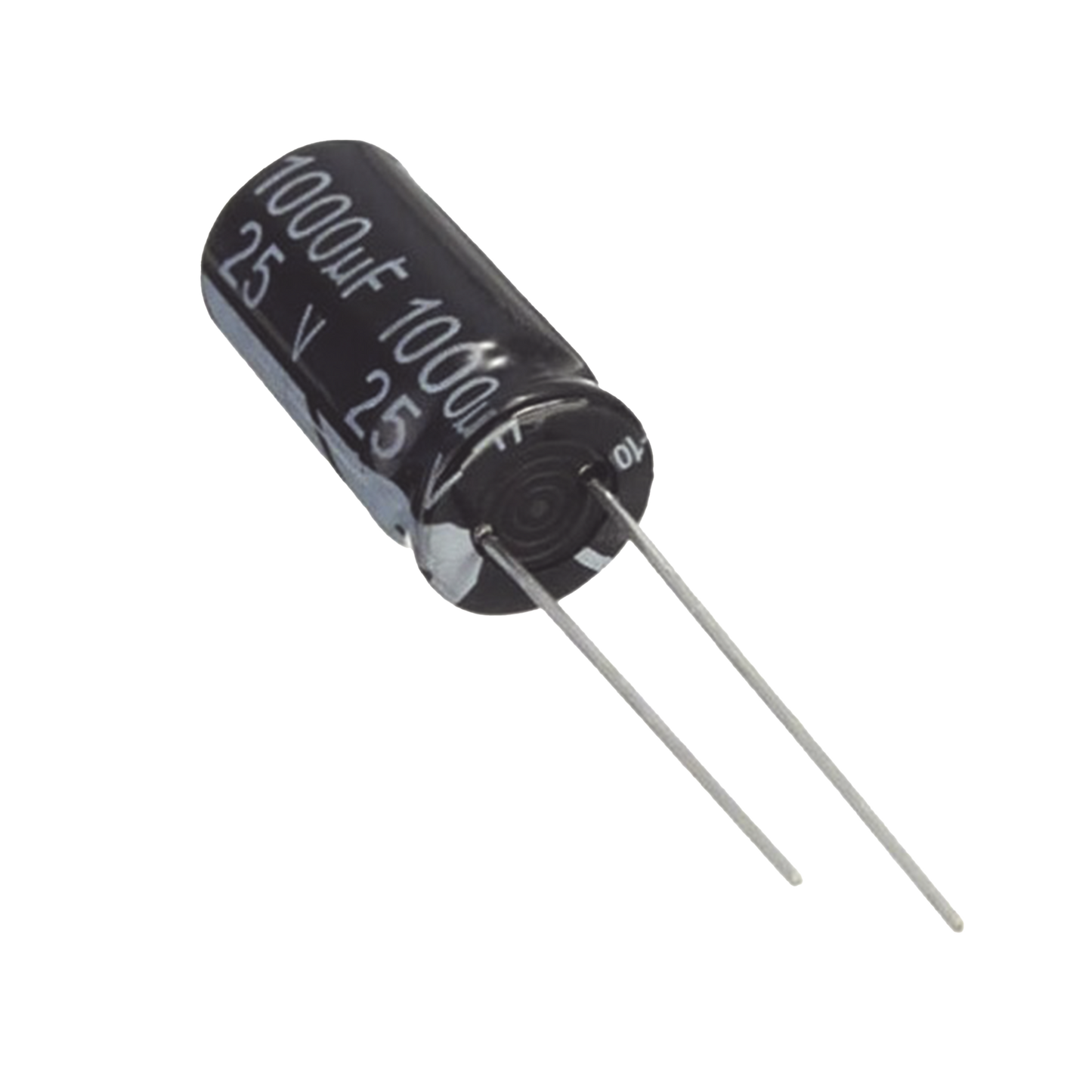 Capacitor Electrolítico de Aluminio, Radial de 1000 µFd. 25 Vcc, 105 °C, 10 x 20 mm.
