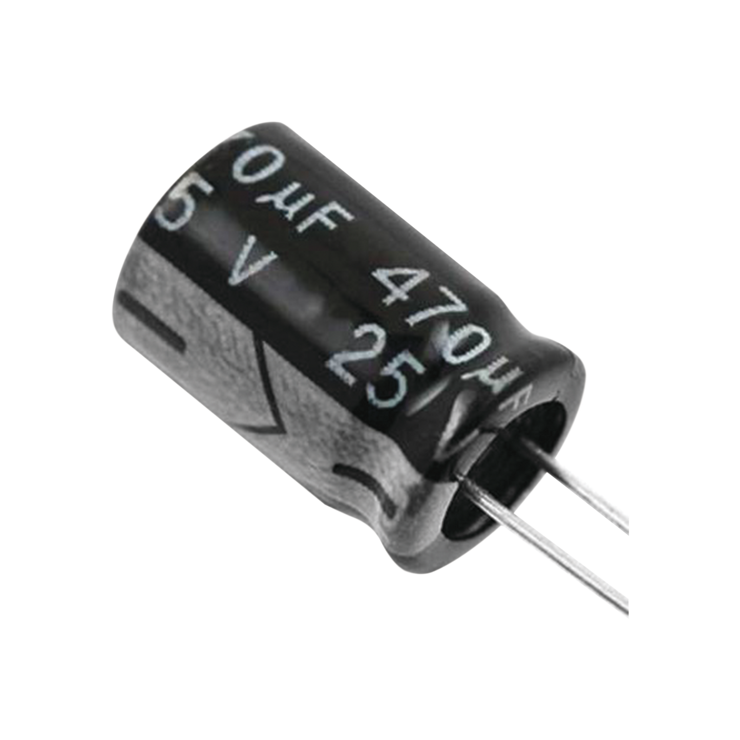 Capacitor Electrolítico de Aluminio, Radial de 470 µFd, 25 Vcc, 105 °C, 8 x 15 mm.