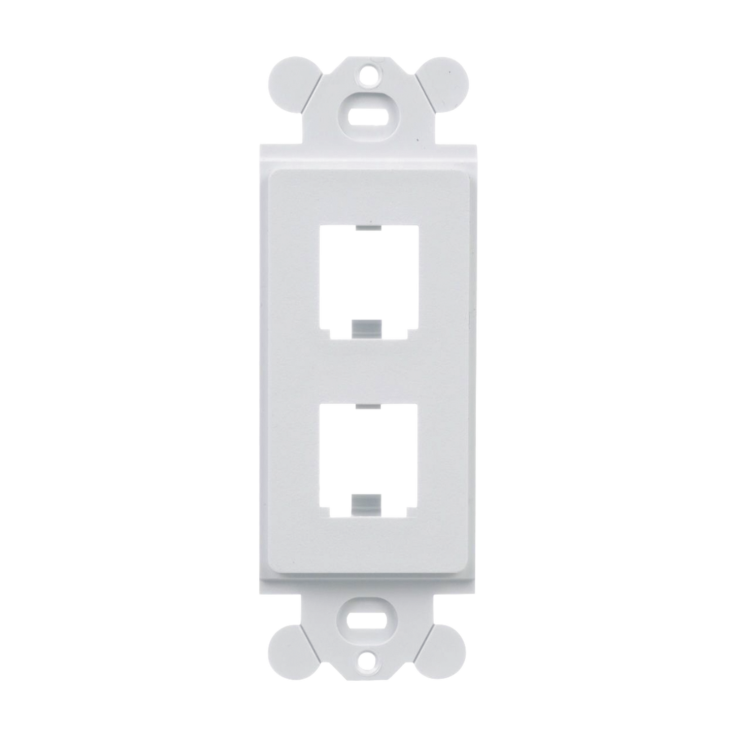 Marco de Módulo Dúplex, Para Placas Frontales Estándar GFCI, Acepta 2 Módulos Mini-Com, Color Blanco