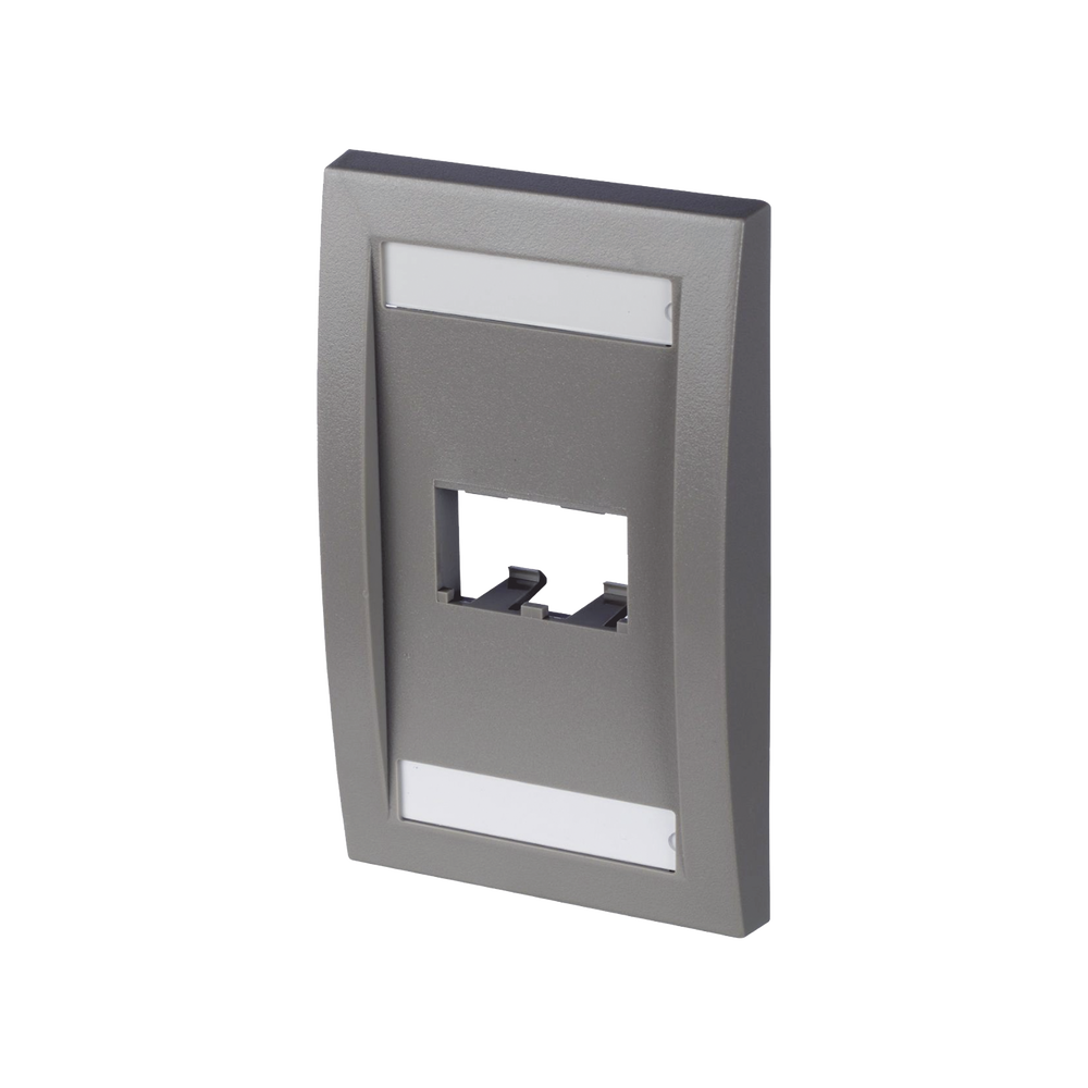 Placa de Pared Vertical Ejecutiva, Salida Para 2 Puertos Mini-Com, Con Espacios Para Etiquetas, Color Gris