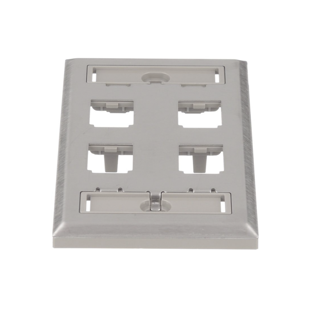 Placa de Pared Vertical, de Acero Inoxidable, Salida Para 4 Puertos Mini-Com, Con Espacios Para Etiquetas