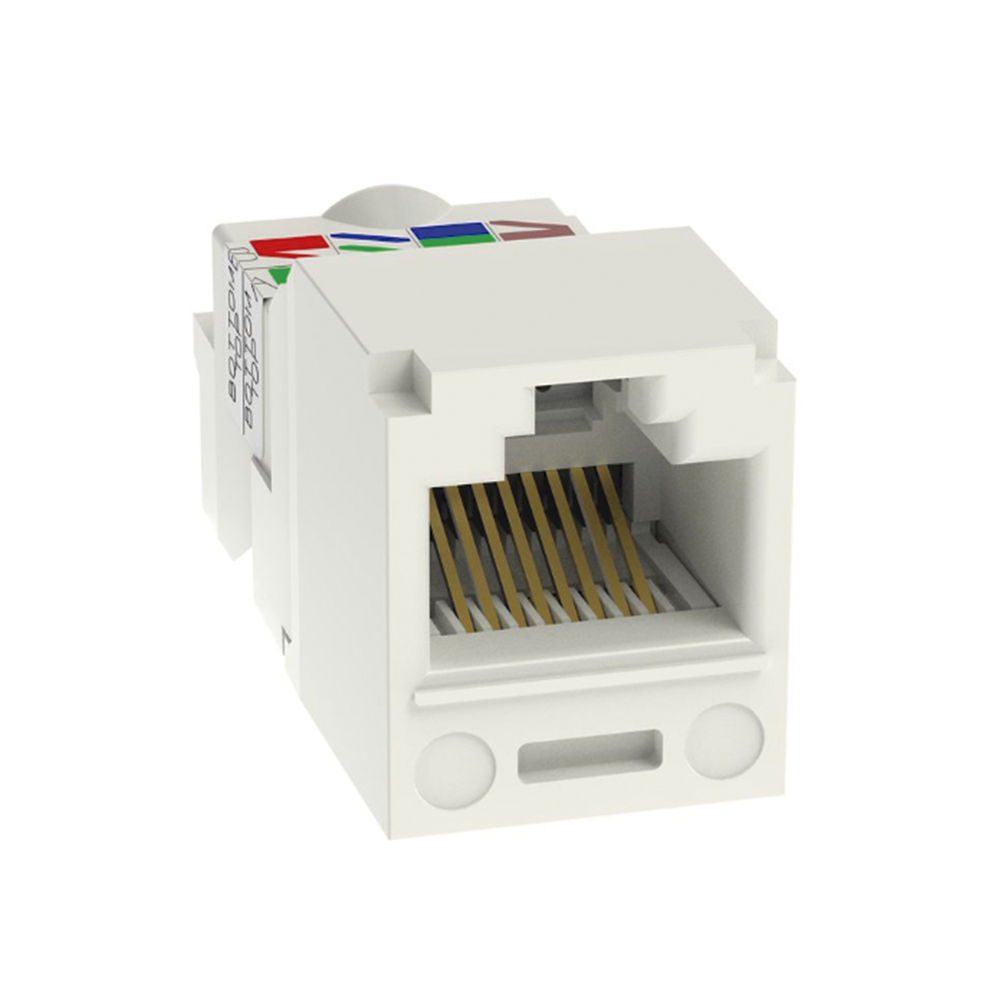 Conector Jack RJ45 Estilo TP, Mini-Com, Categoría 6, de 8 Posiciones y 8 Cables, Color Blanco Mate