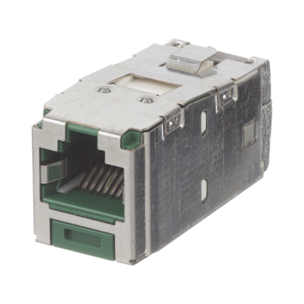 Conector Jack RJ45 Blindado, Estilo TG, Mini-Com, Categoría 6A, de 8 Posiciones y 8 Cables, Color Verde