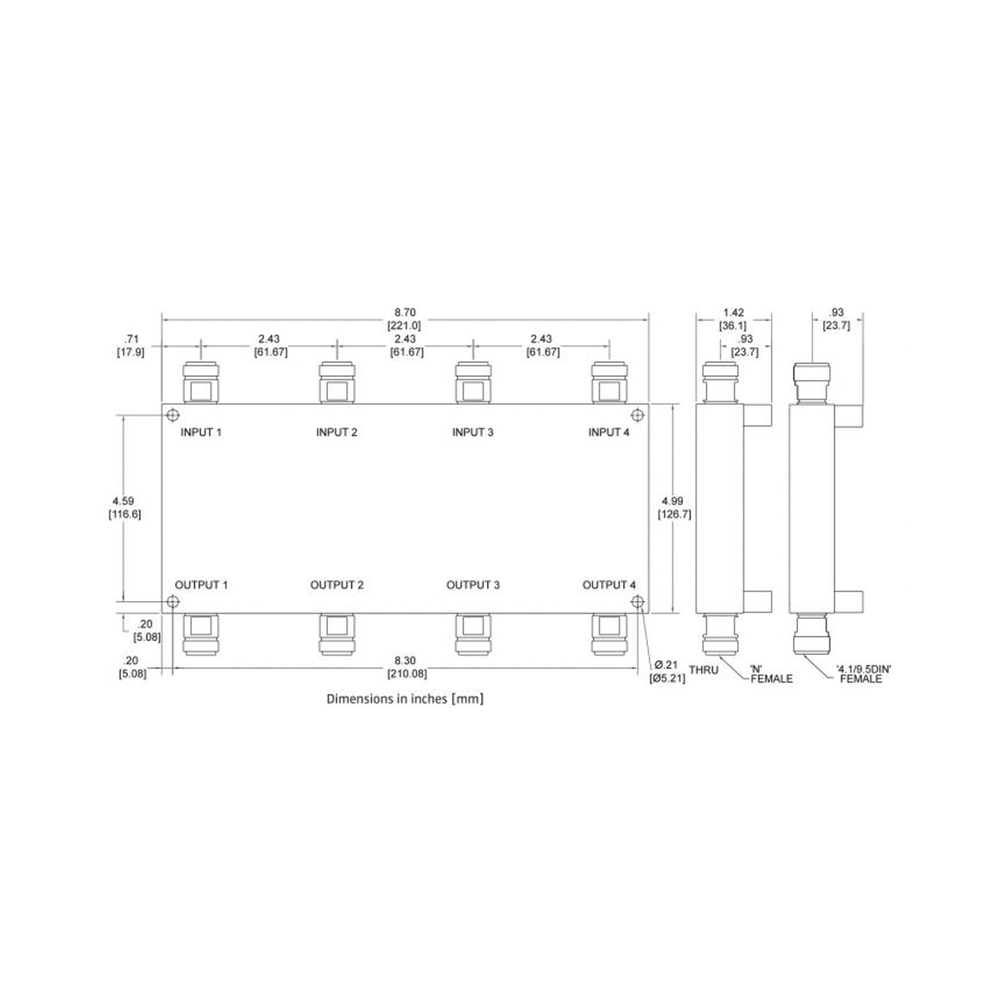 Combinador hibrido 4x4 694-2700MHz 150W -161dBc 4.3-10 IP64