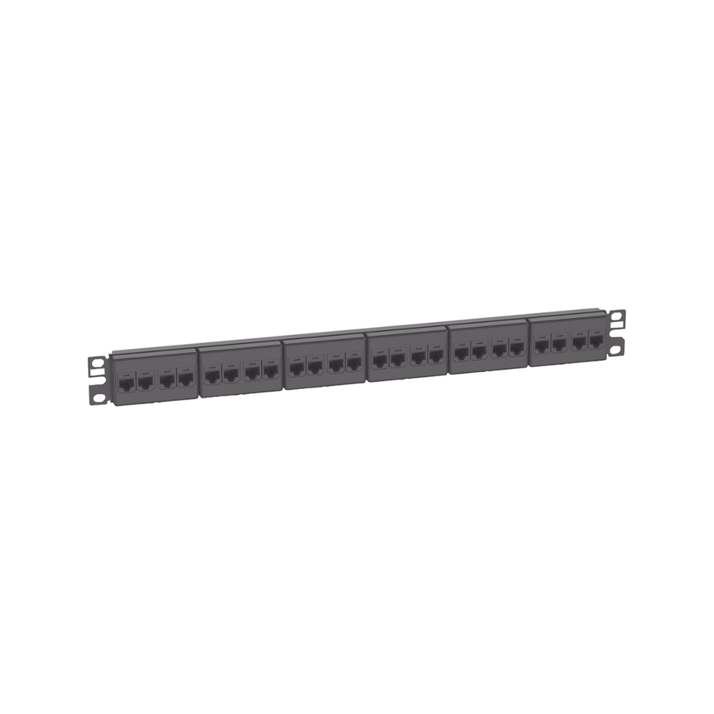 Panel de Parcheo con 24 Acopladores Mini-Com, Plano, Categor�a 5e, de 1 UR, Color Negro