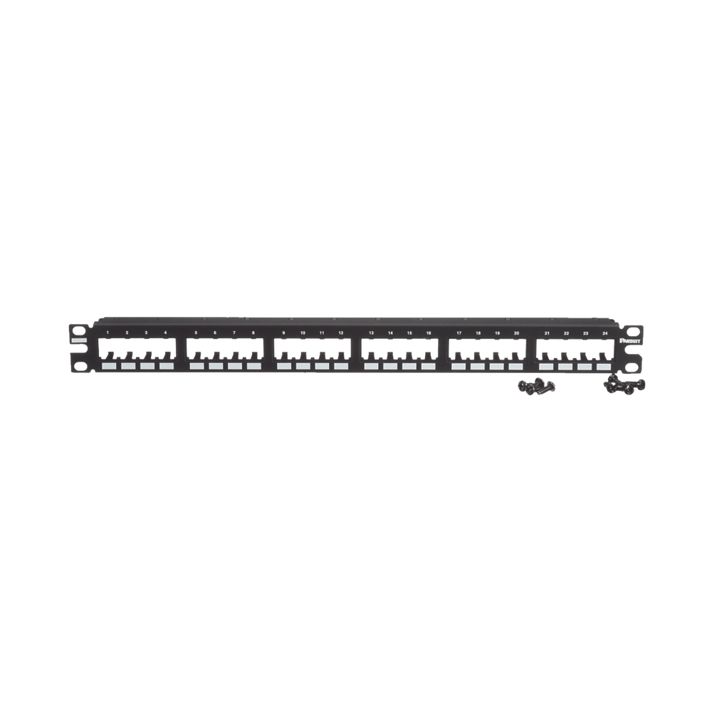 Panel de Parcheo Modular Mini-Com (Sin Conectores), Plano de Instalación al Ras, Sin Blindaje, de 24 Puertos, 1UR
