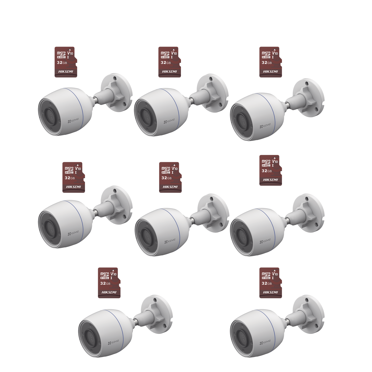Kit de Camaras WiFi, Incluye 8 Piezas CS-H3C y 8 Piezas HS-TF-E1/32G / Detección de Movimiento