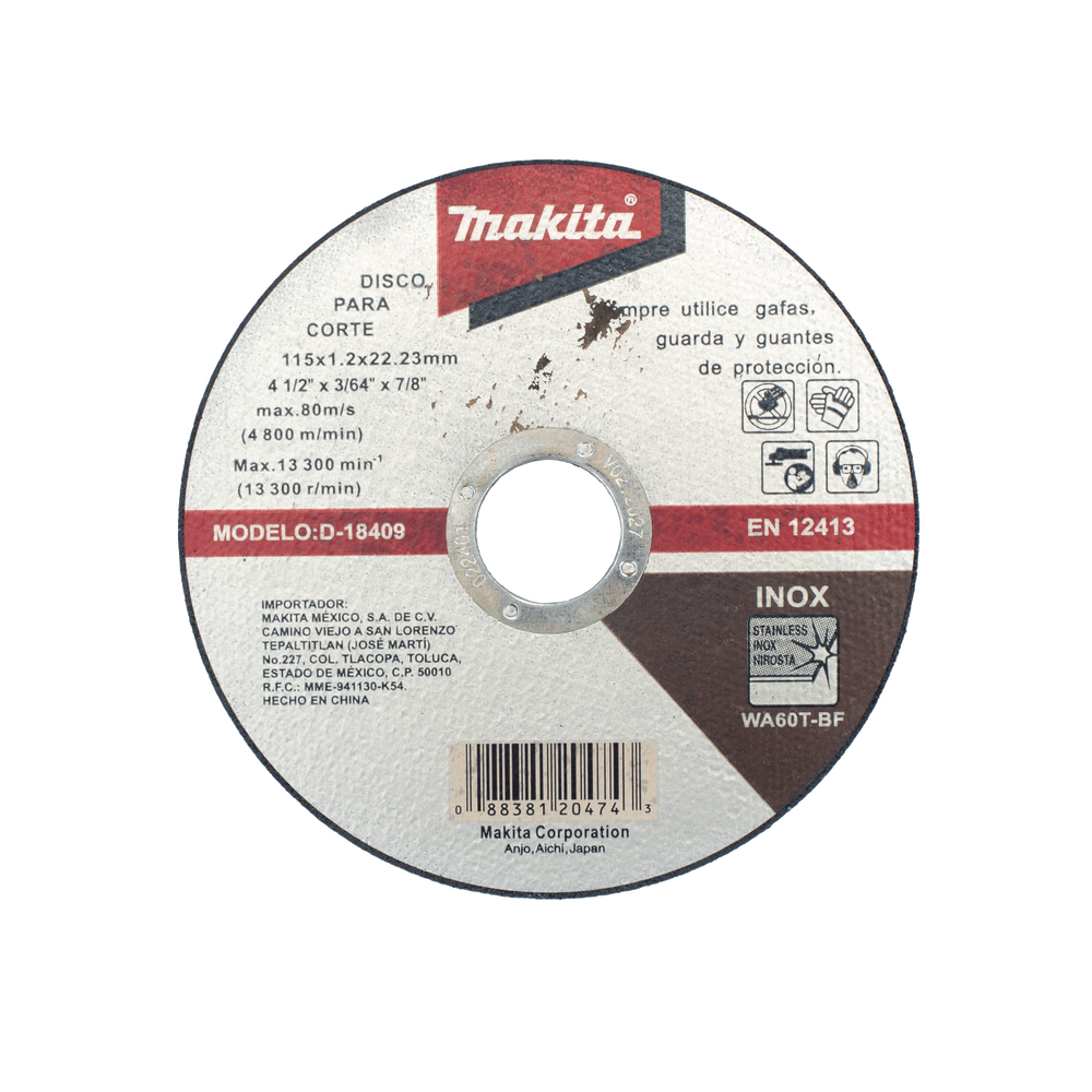 Disco de Corte de 7/8" de acero inoxidable, diámetro de 4-1/2"