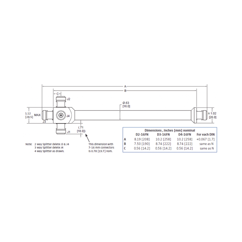 DIVISOR REACTIVO DE 3 VIAS 694-3800MHz 500W -161dBC TIPO N IP67