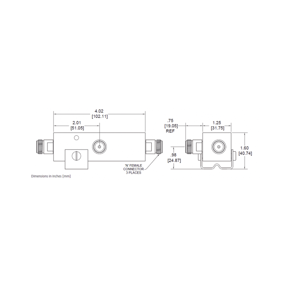 SEPARADOR 3dB (2:1) Tap 350-5930MHz 500W -161dBc TIPO N IP67 .