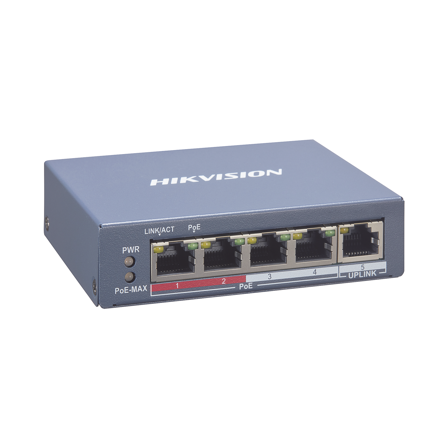 Switch Monitoreable PoE+ / 4 puertos 100 Mbps PoE+ / 1 Puerto 100 Mbps Uplink / PoE hasta 250 Metros / 60 Watts / Conexión Remota desde Hik-PartnerPro