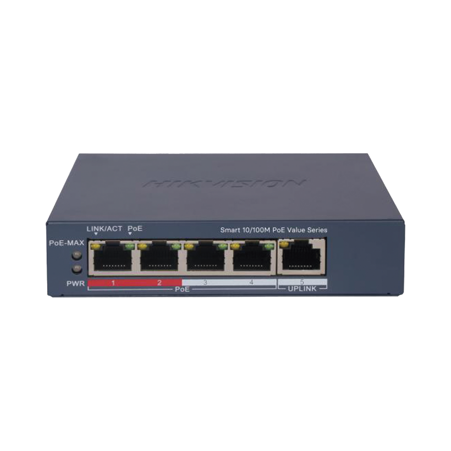 Switch PoE+ / Administrable / 4 Puertos 10/100 Mbps PoE+ / 1 Puerto 10/100 Mbps Uplink / Configuración Nube Hik-PartnerPro / Modo Extendido hasta 300 Metros / 45 W