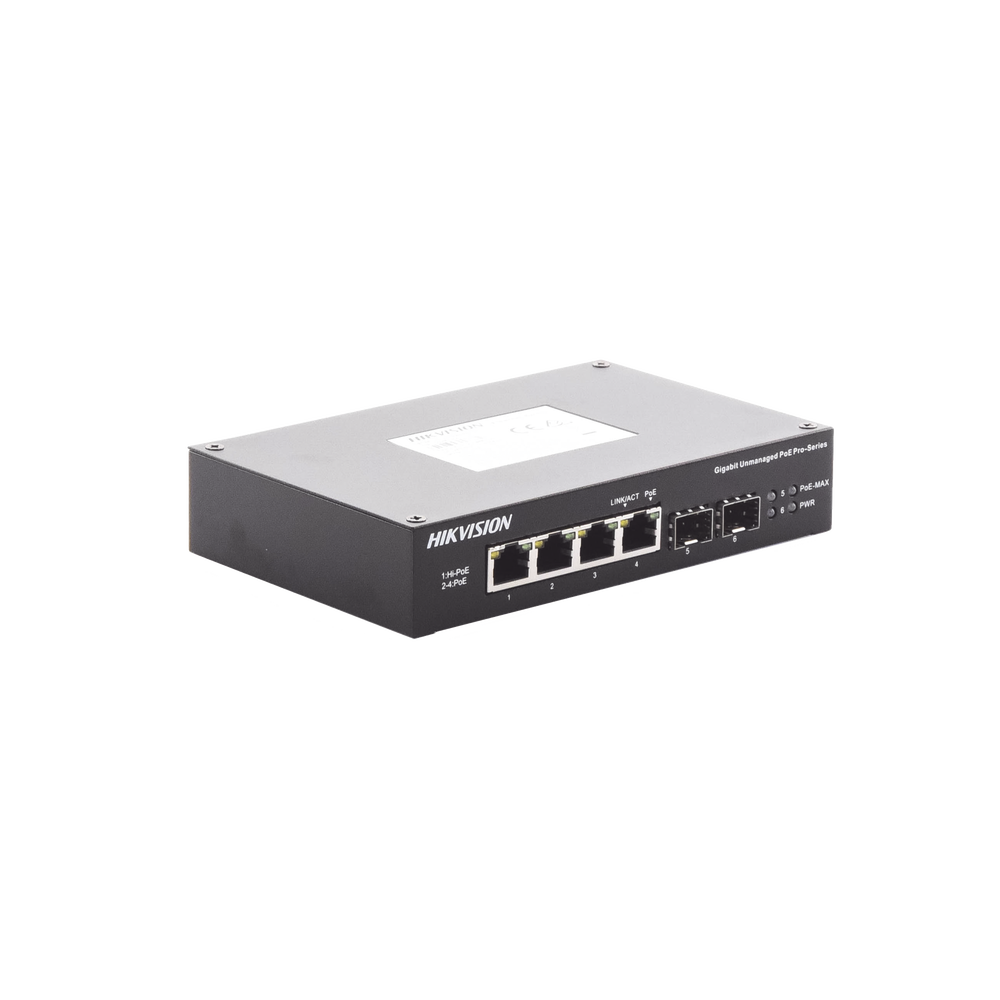 Switch Industrial No Administrable Gigabit / 3 Puertos Gigabit PoE+ (30 W) + 1 Puerto Gigabit PoE++ (60 W) / 2 Puertos SFP / 65 W Total / 48 a 57 VCD / Ideal para Proyectos / 300 Metros de Distancia