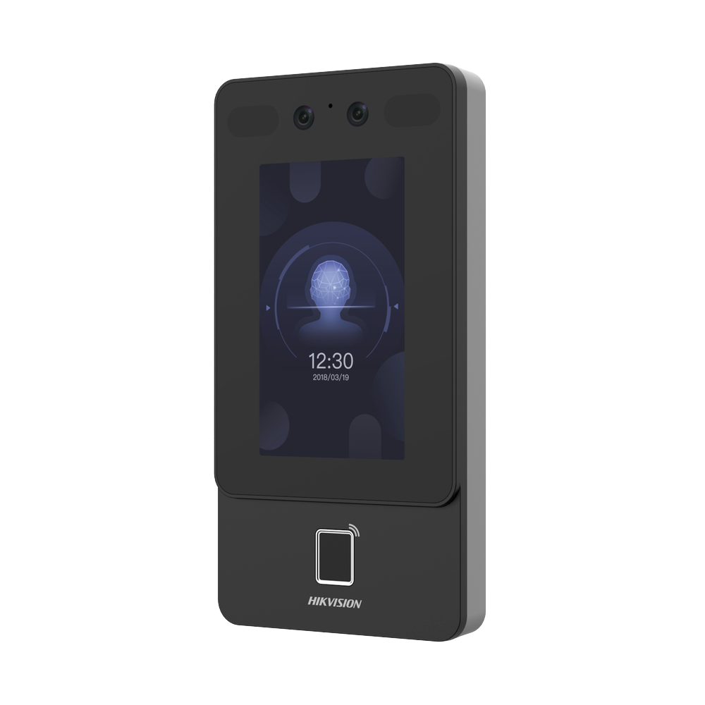 Terminal Min Moe PoE & WiFi de Reconocimiento Facial y Huella con Lector PROX EM / Exterior IP65 / Hasta 1.5 mts en Lectura de Rostro / Soporta P2P / 1,500 Rostros / 3,000 Huellas / Salida 12 Vcd para Chapa / PoE / SIP Estandar / HIK-IA