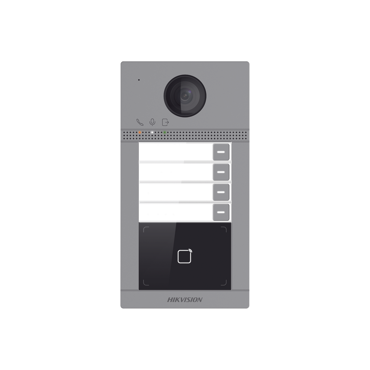 Videoportero IP (IP65 + IK08) con Llamada y apertura desde APP Hik-Connect / Soporta 4 Departamentos / PoE Estándar / Interfaz WEB para configuración / 2 puertas